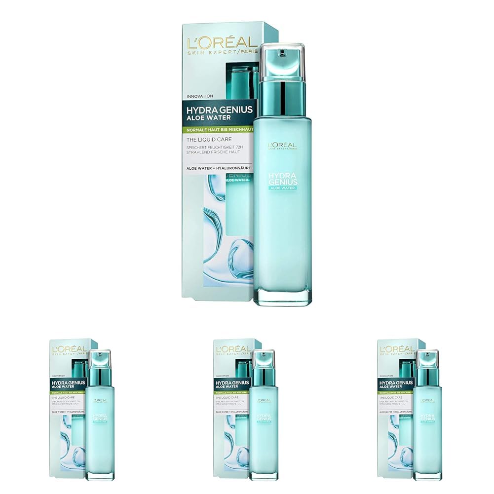 Detalle de L'Oréal Paris Hydra Genius Aloe Water Feuchtigkeitsfluid (Aloe Water & Hyaluronsäure), 70 ml – Packung mit 2