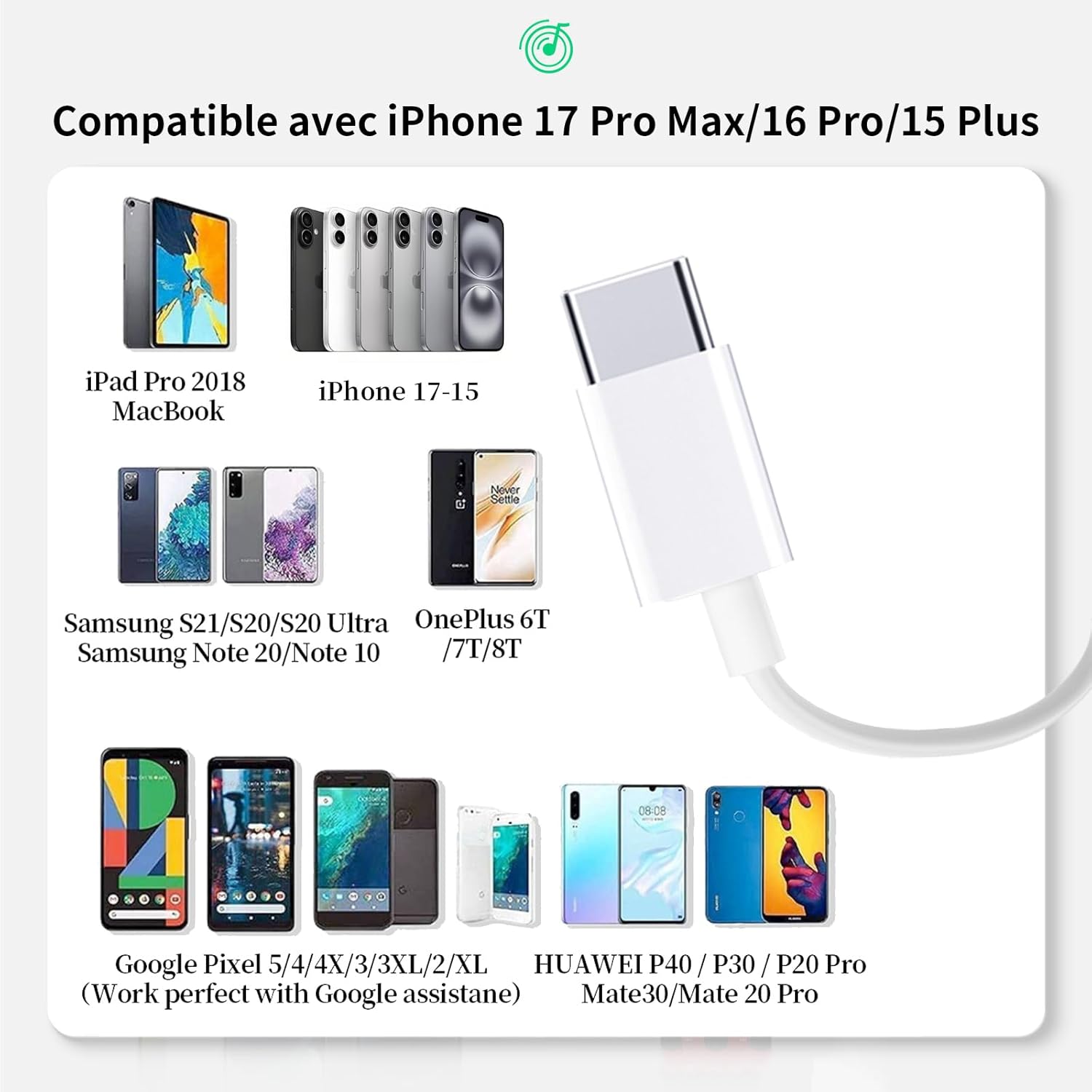 Detalle de Ecouteurs Filaires USB Type-C avec micro et contrôle du volume – compatibles multi-appareils
