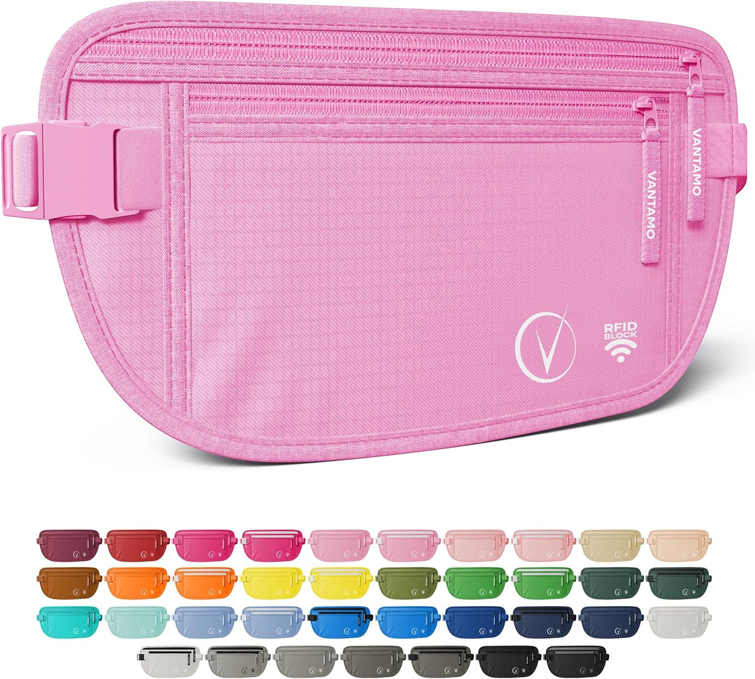 Detalle de Vantamo Bum Bag with RFID: Ultra-Thin Travel Belt Pouch for Passport, Phone and valuables
