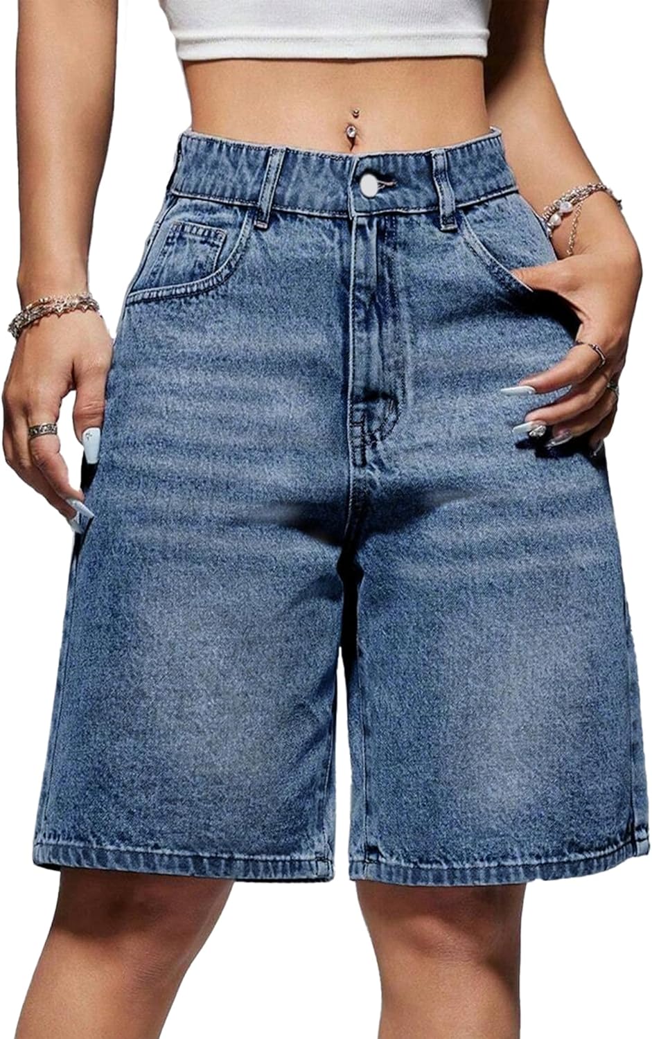 Thumbnail 5 de EMMIOL Baggy Jeans Shorts Damen – Mid-Low Waist, Denim Stretch