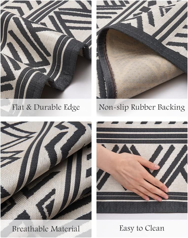 Detalle de MontVoo Weave Textured Boho Outdoor Rug, 6' x 9' Flatweave with Rubber Backing