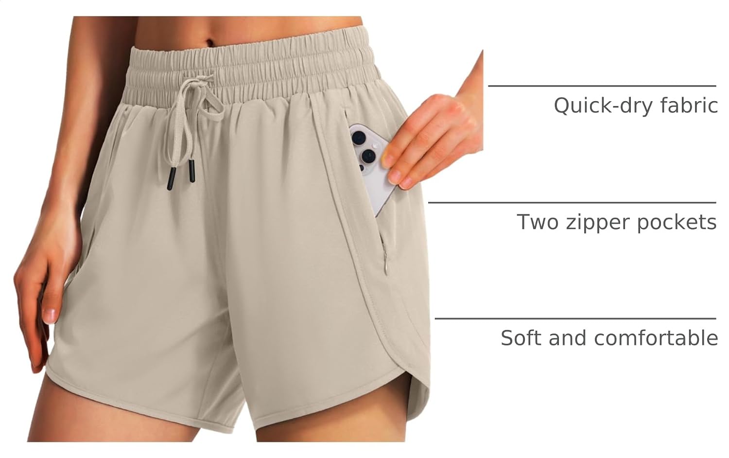 Thumbnail 3 de Ksmien Women's 5–7 Inch Running Shorts with Quick-Dry Fabric and Zip Pockets