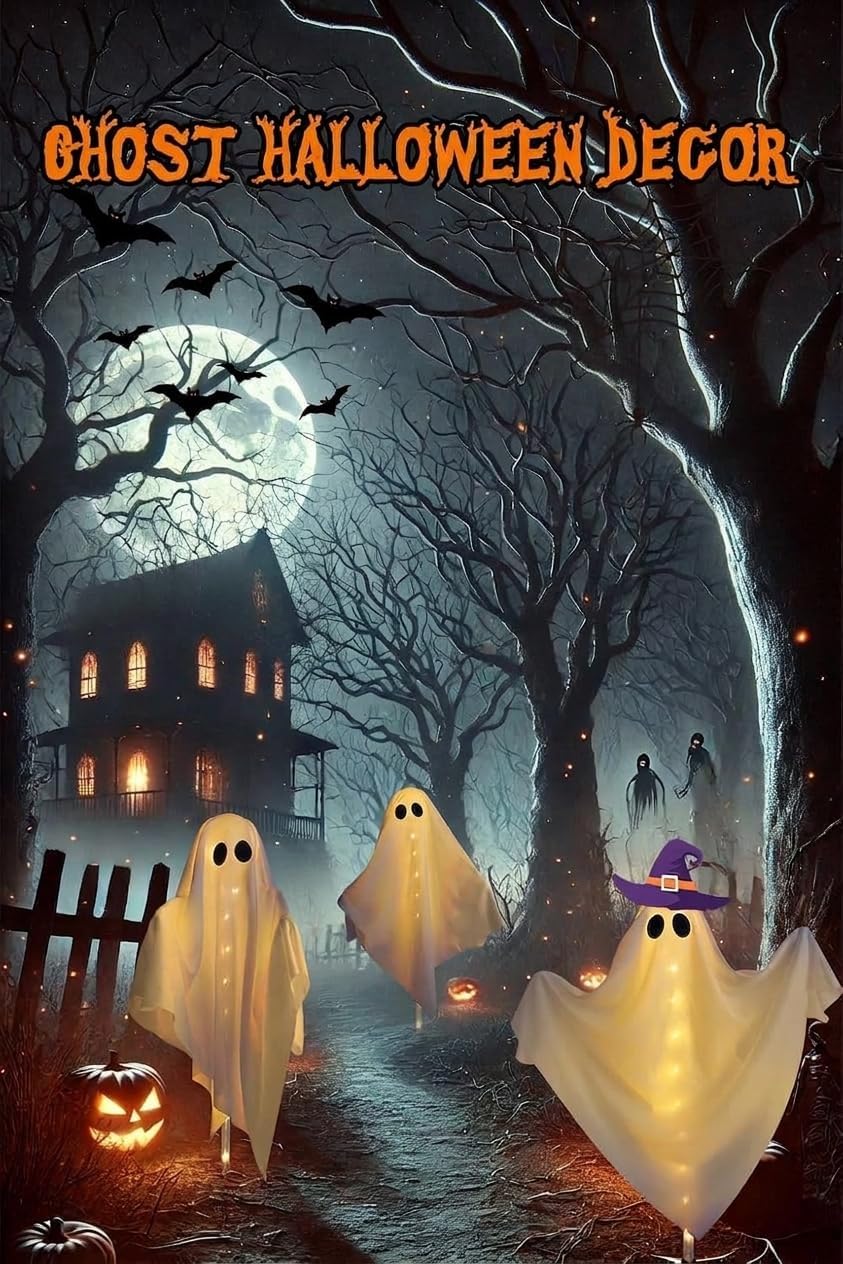 Detalle 2 de Albelt Solar Light Outdoor Ghost Halloween Lights, 3-Pack, Warm White, 8 Modes