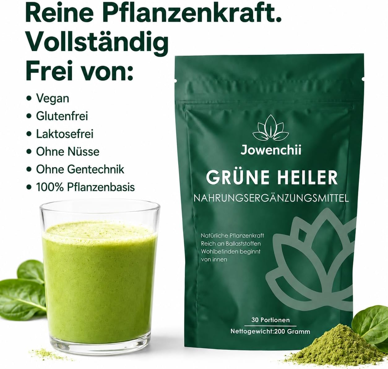 Detalle 2 de Grüne Entgiftungspulver 200 g – Superfood Helfer mit Matcha, Gerstengras und Beeren