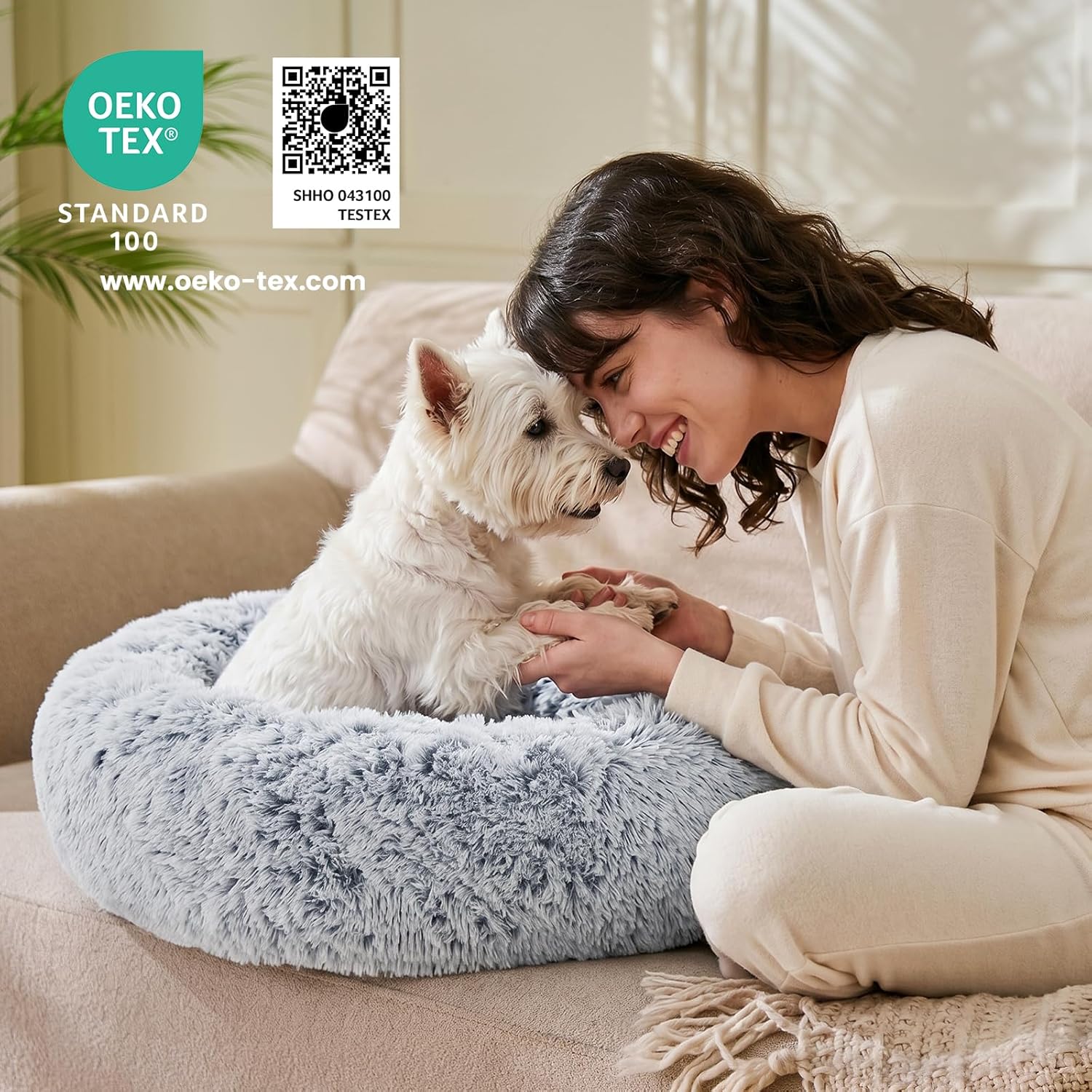 Detalle de JOLLYVOGUE Dog & Cat Donut Bed (23") for Calming Anti-Anxiety Comfort
