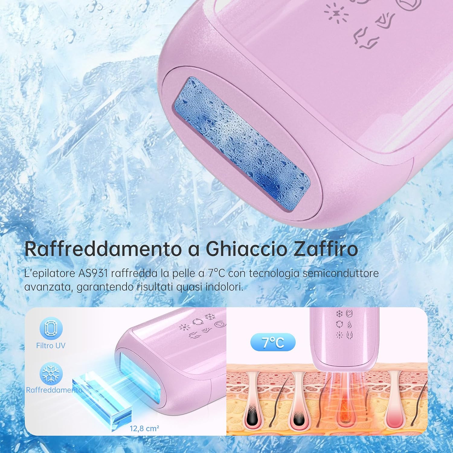 Thumbnail 1 de Anysea epilatore a luce pulsata con raffreddamento e 3 modalità per viso, ascelle e corpo