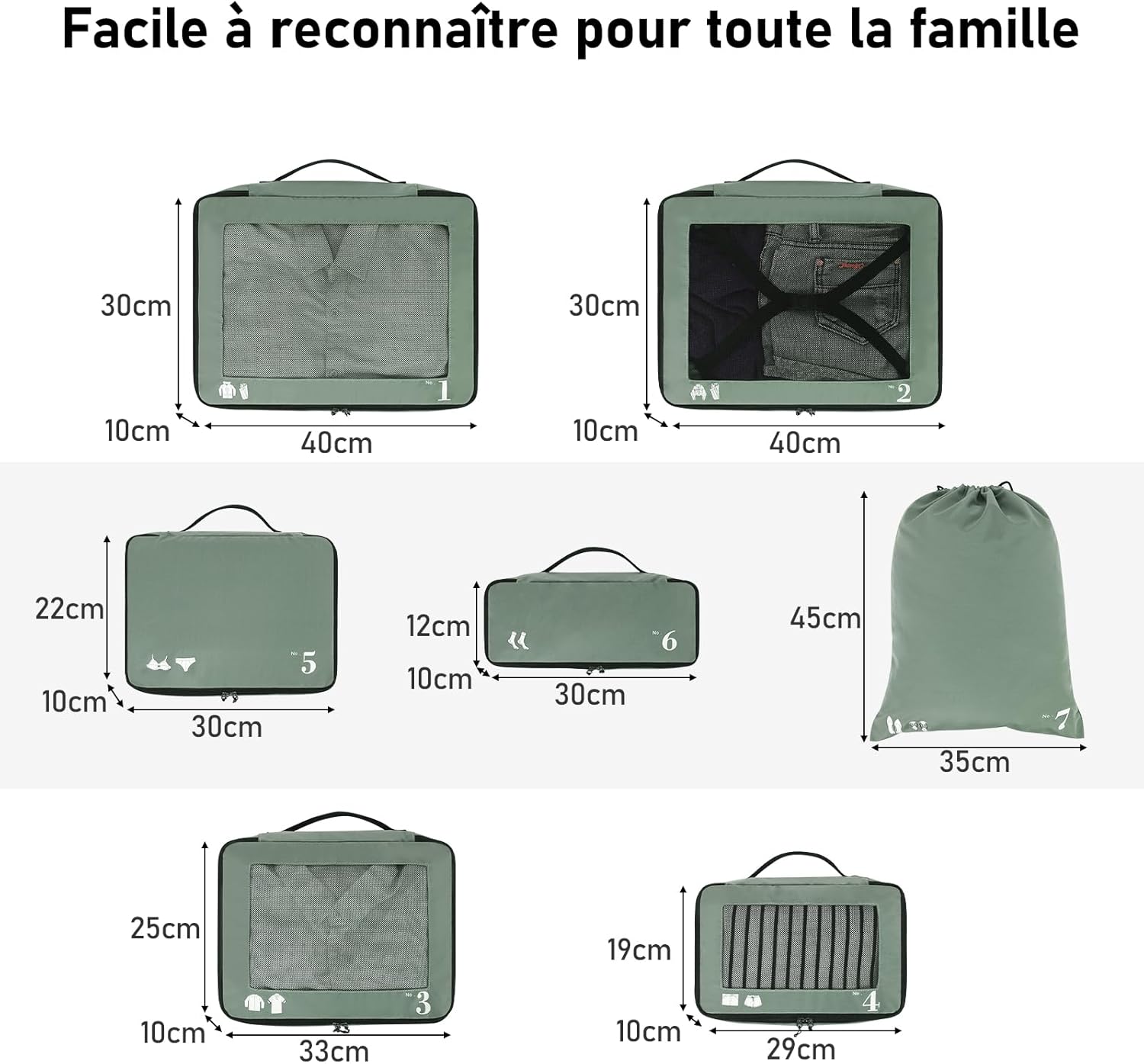 Detalle de ECOHUB Organisateur Lot de 7 - Cubes de rangement pour valise et voyage, écologique