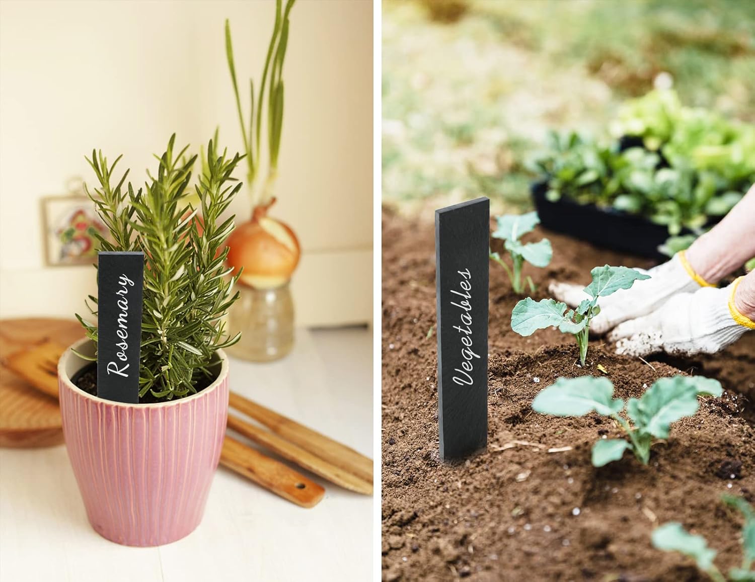 Thumbnail 6 de KINGLAKE Pflanzenschilder aus Schiefer, 20er-Set (20 × 3 cm) zum Beschriften mit Kreide