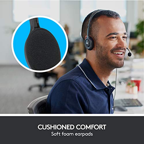 Detalle de Logitech H111 Kopfhörer mit Mikrofon – Stereo-Headset mit verstellbarem Mikrofon und Dualanschluss (Schwarz)
