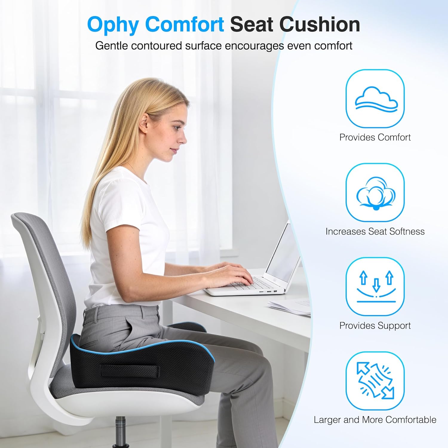 Detalle de Ophy Memory Foam Seat Cushion: Premium U-Shaped Chair Support for Office, Gaming, and Car