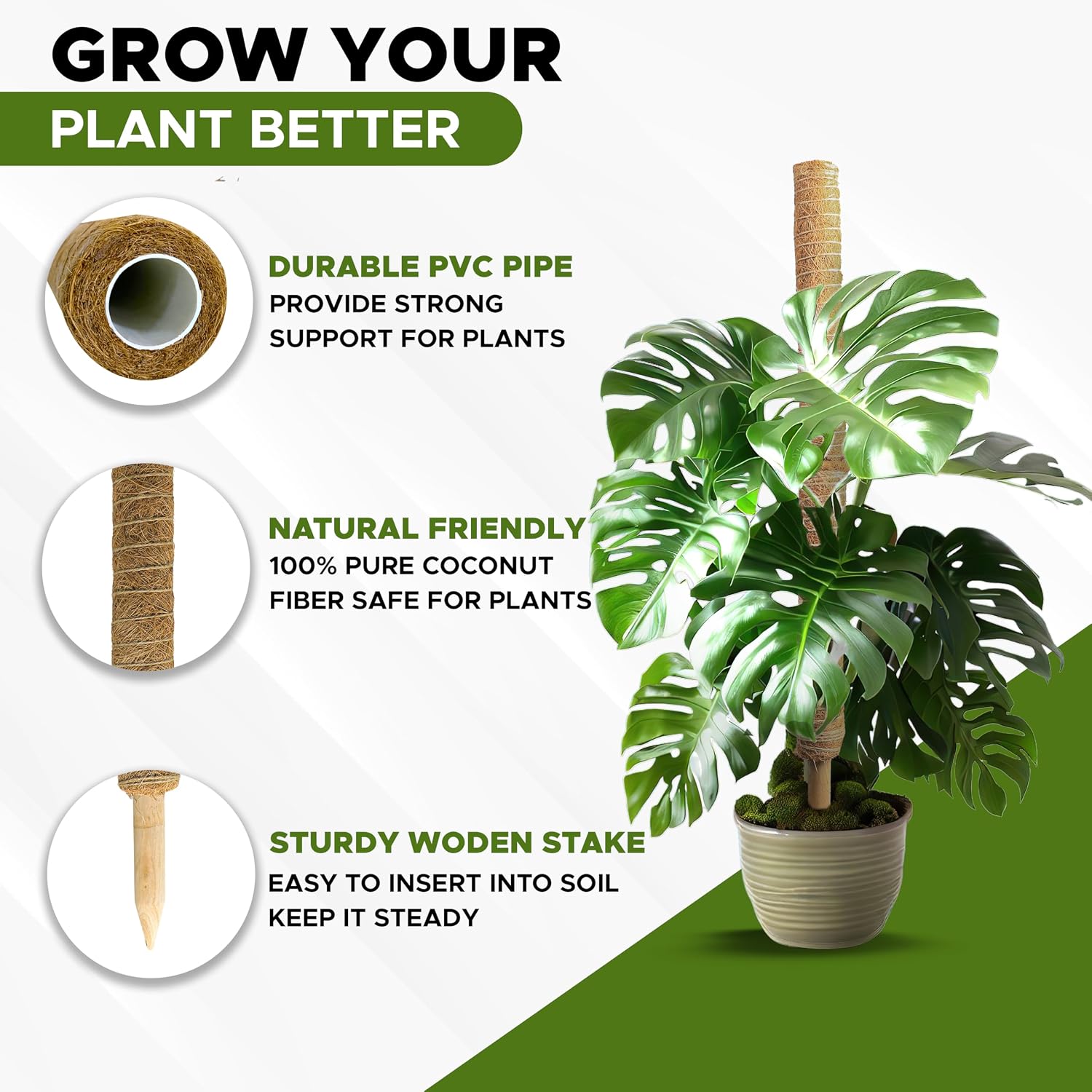 Detalle de EcoNour EcoMP Coir Moss Pole Set, Stackable Plant Supports