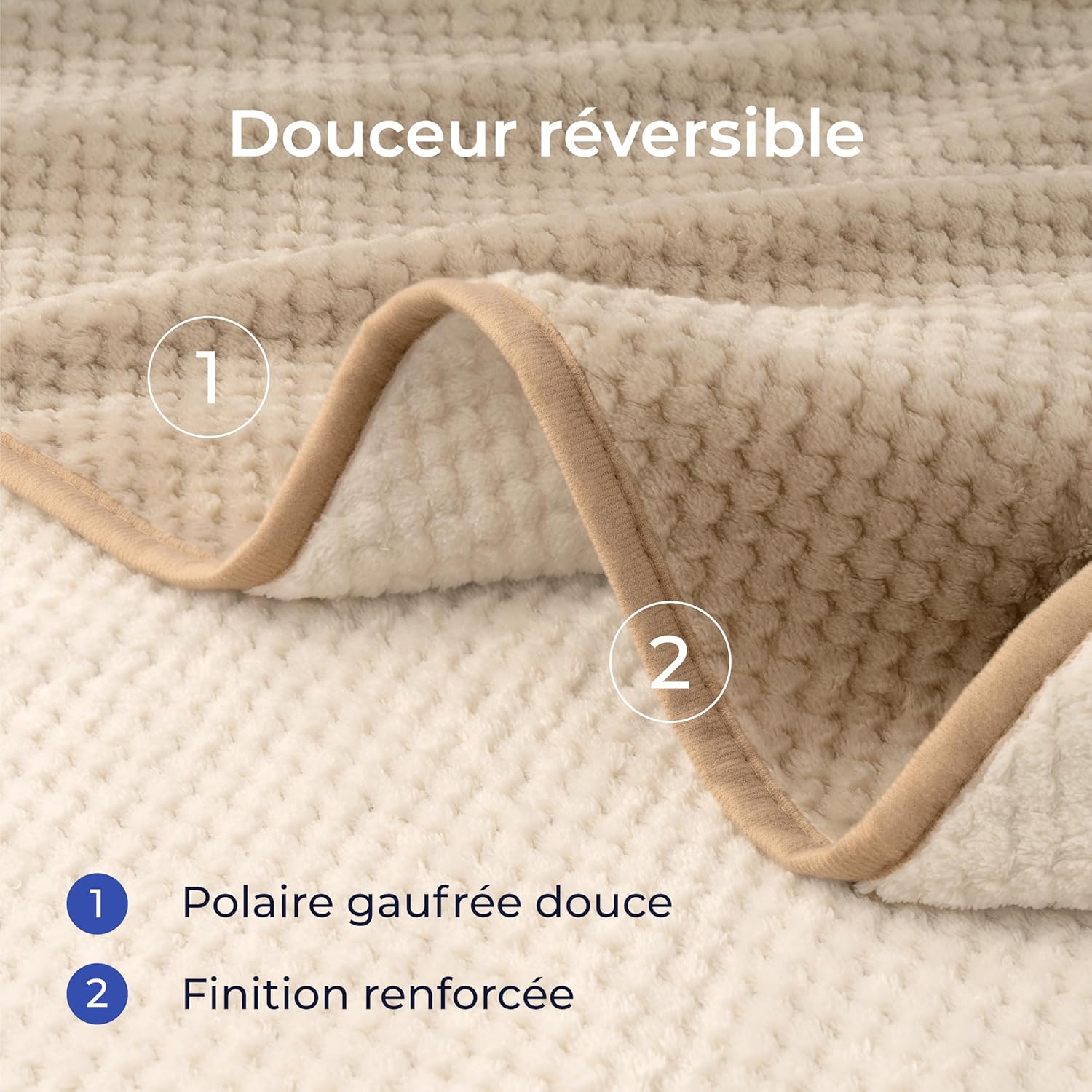 Thumbnail 2 de Dreamzie Couverture imperméable réversible en polaire pour lit et canapé 152x203 cm, beige
