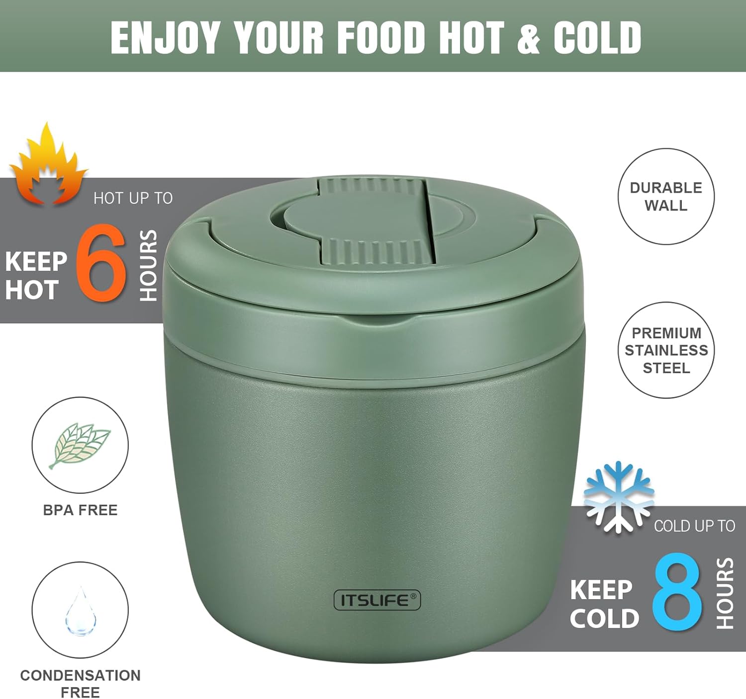 Detalle de Itslife Thermobehälter für Essen 970 ml