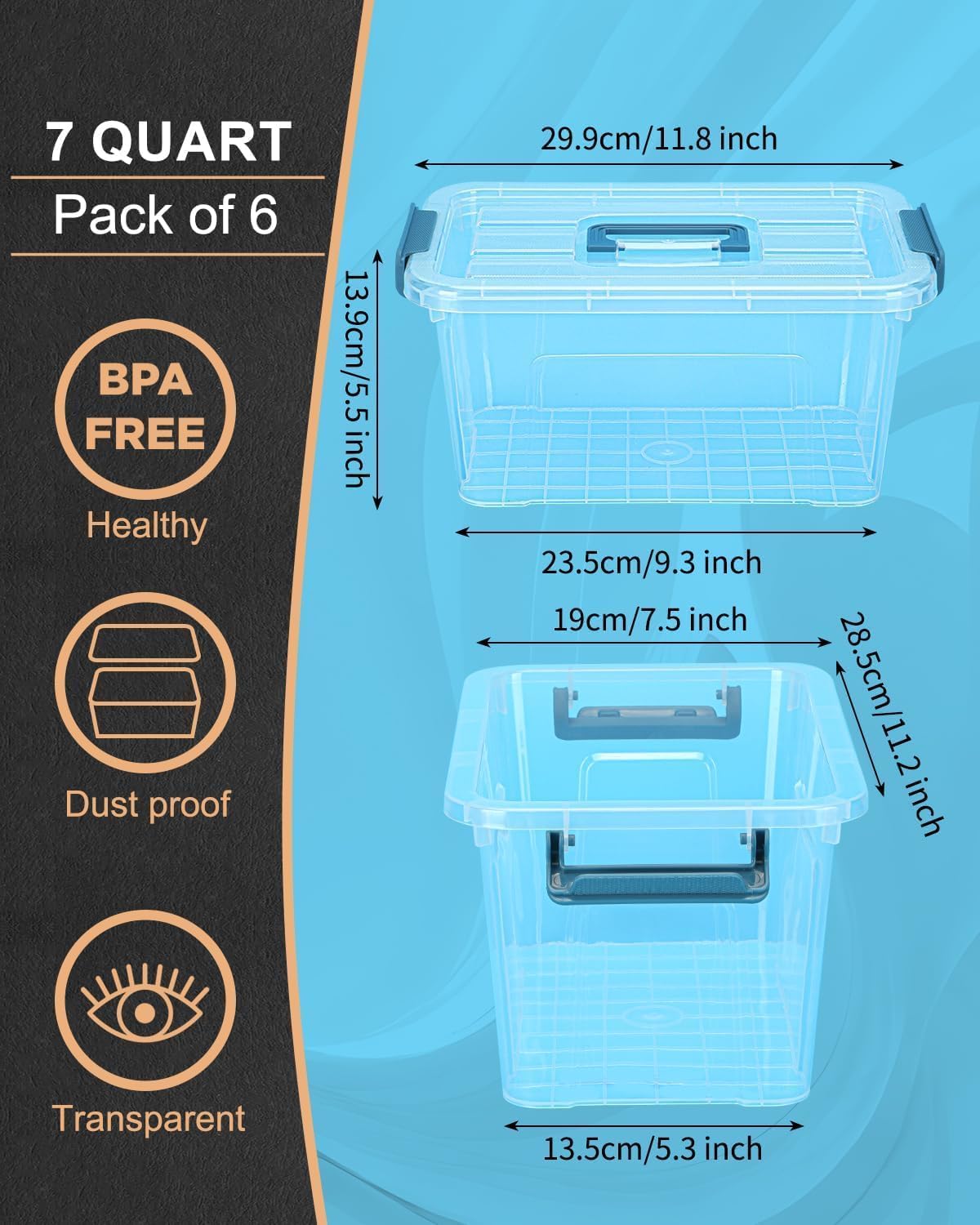 Detalle de NUMIFUN Plastic Storage Bins, 7-Quart