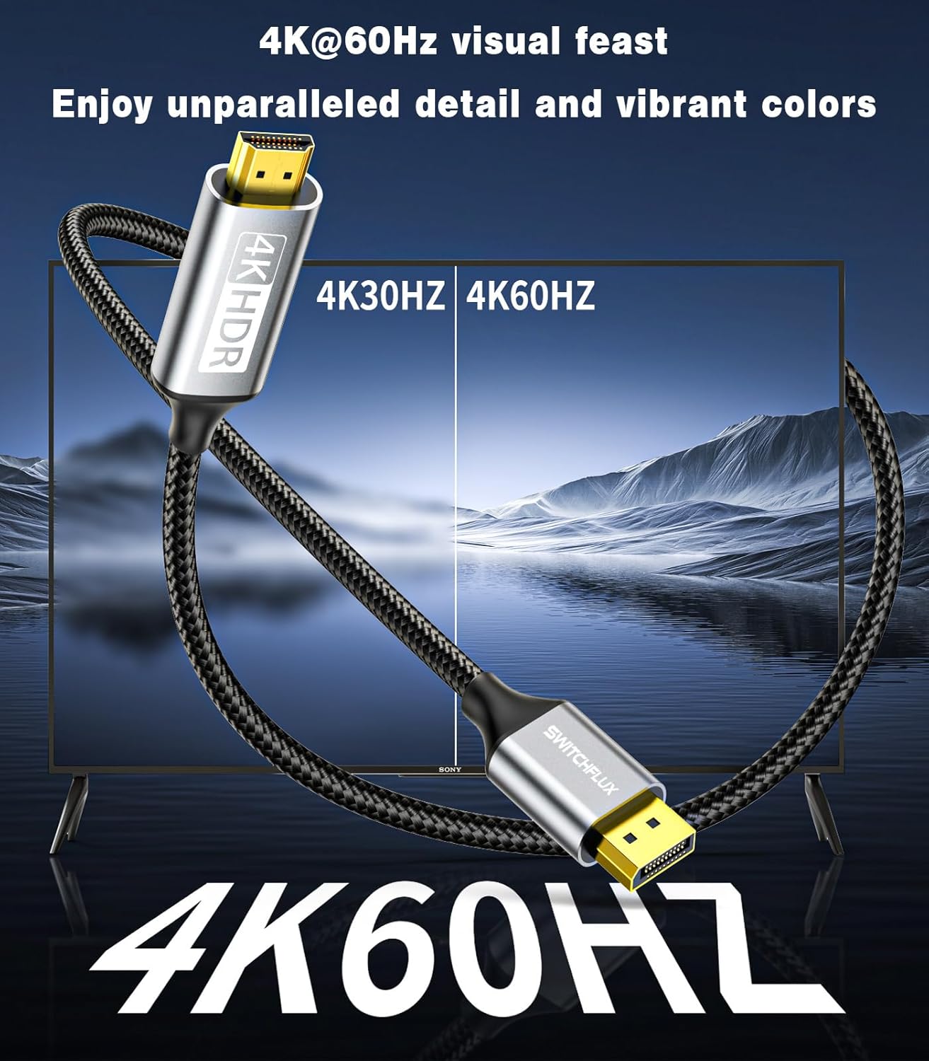 Thumbnail 1 de SwitchFlux Active DisplayPort to HDMI Cable 1M (4K@60Hz) – DP 1.2 to HDMI 2.0, Uni-Directional