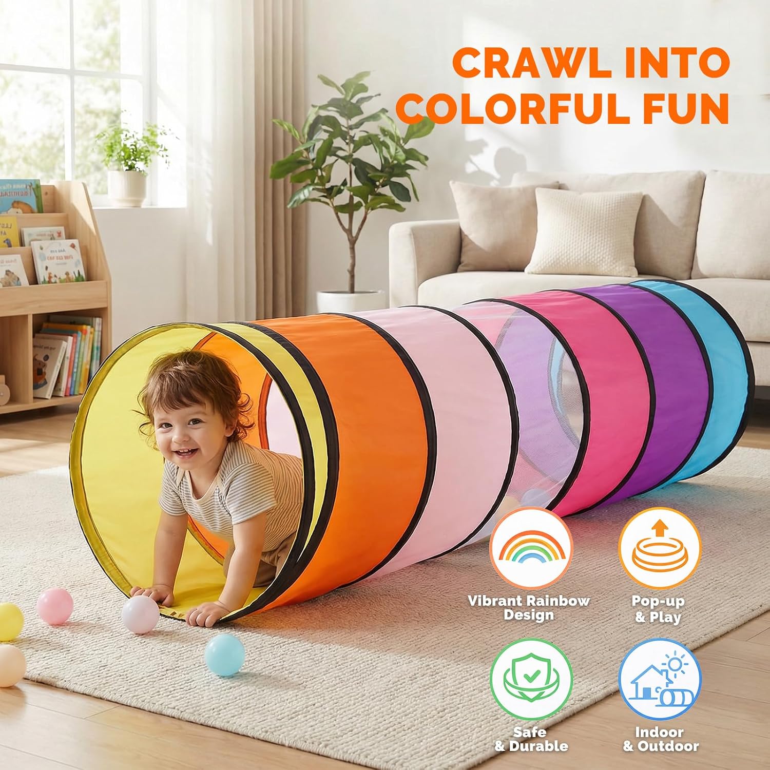 Detalle 2 de Tunnel Enfant coloré 180 cm – tente de jeux pop-up en maille respirante pour parcours de motricité
