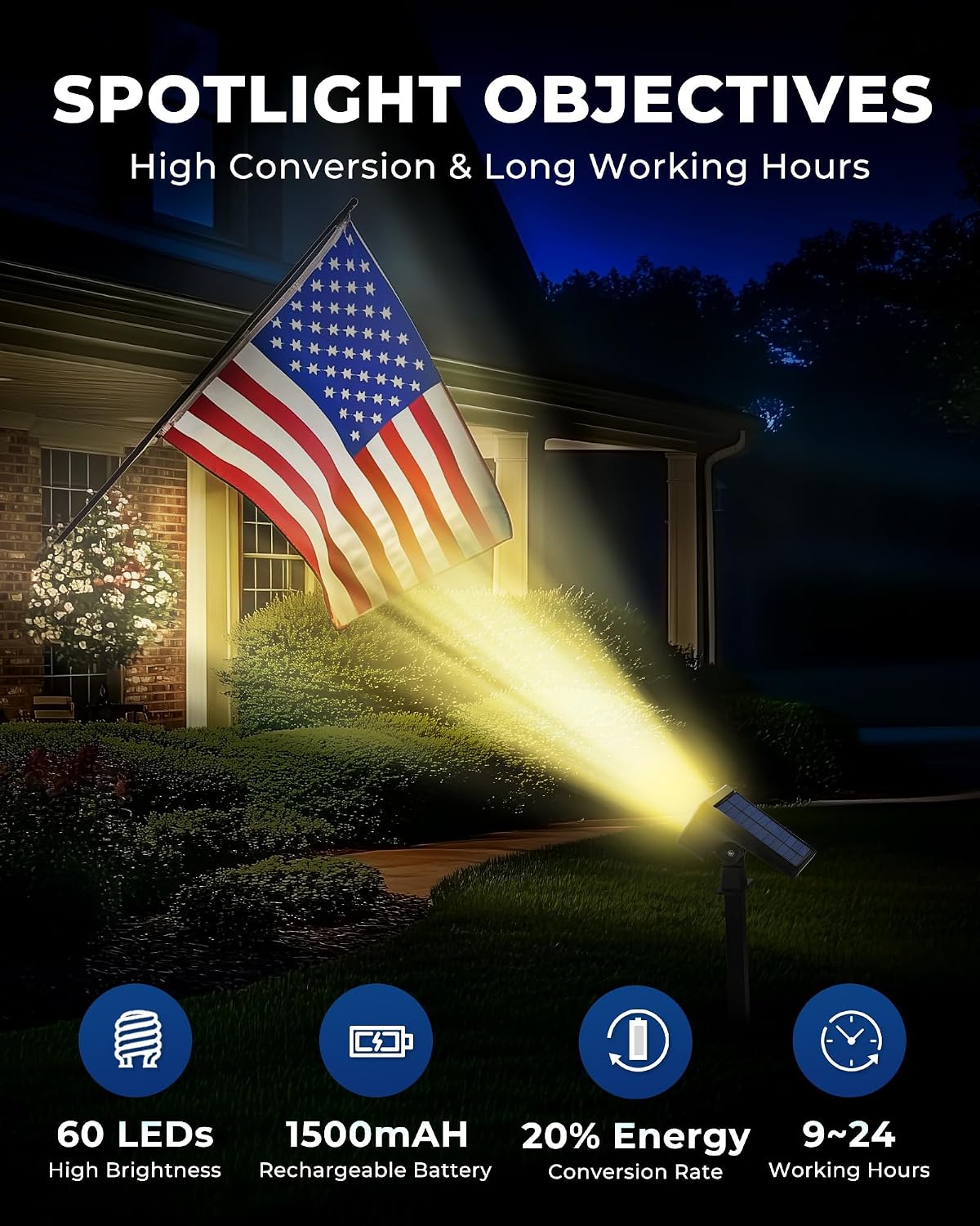 Thumbnail 3 de HGGH Solar Outdoor Spotlights, 60 LED, IP67, Warm White, 4-Pack