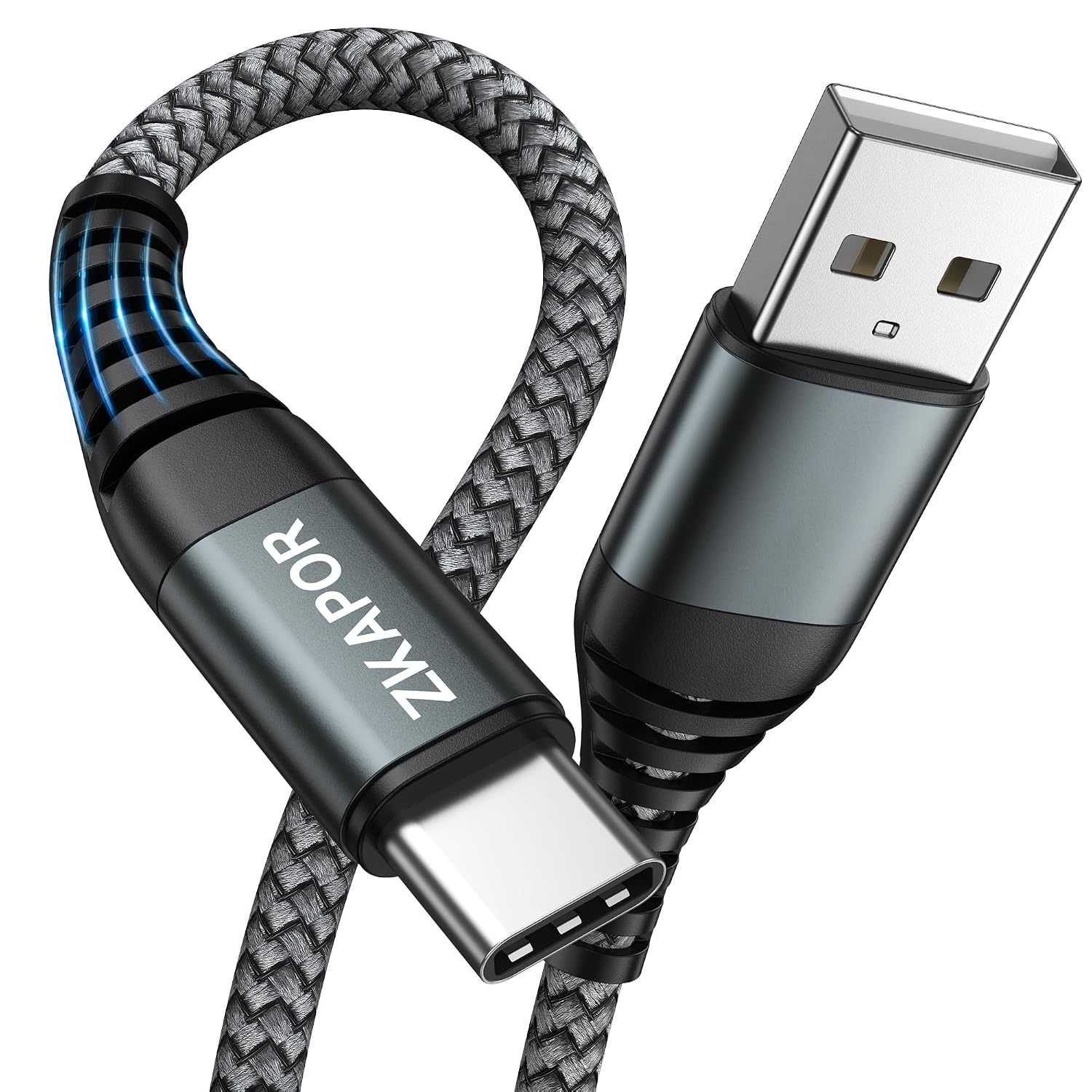 Detalle de ZKAPOR Extra Lang USB‑C Kabel 5 m (Nylon) mit Schnellladung bis 3 A & 480 Mbit/s