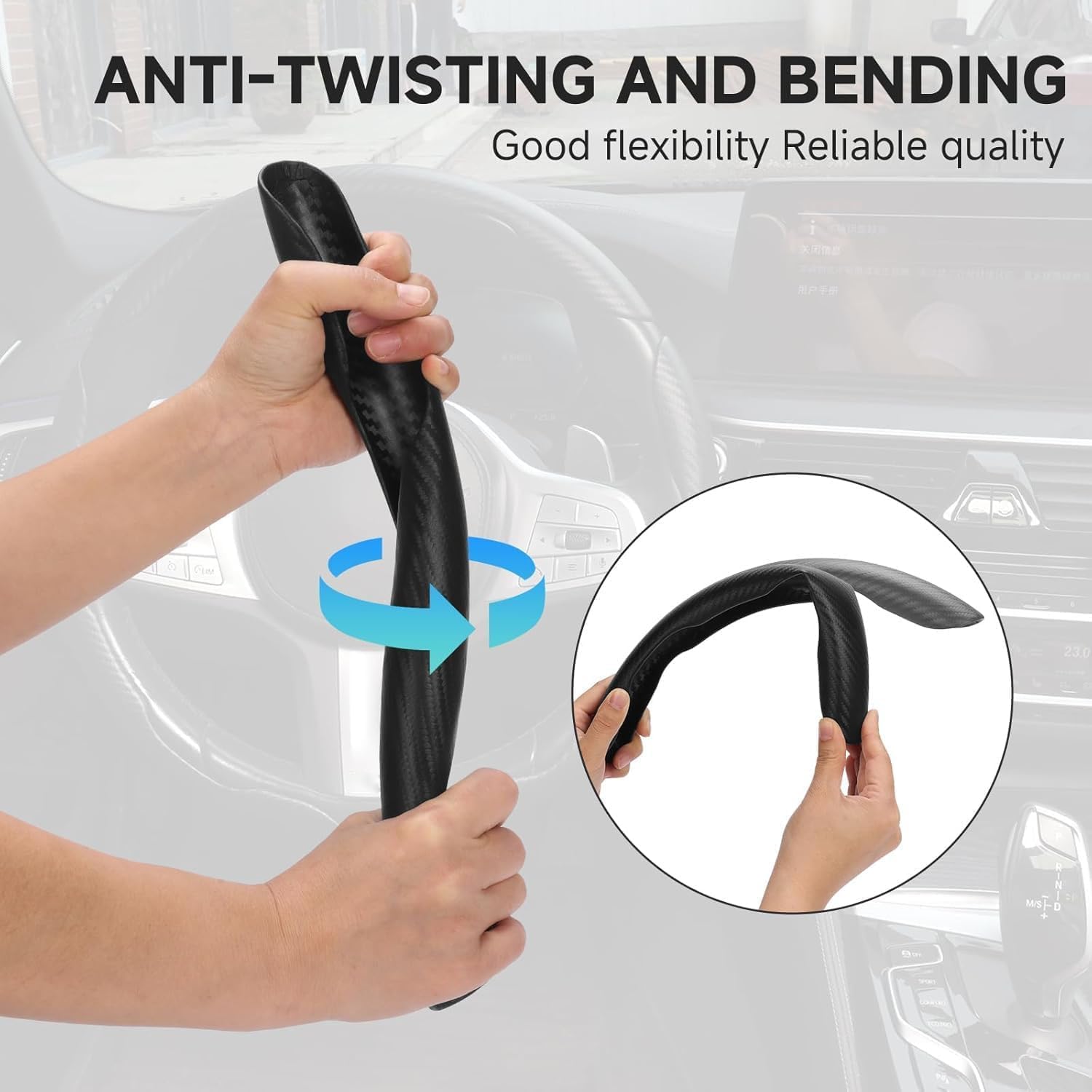Thumbnail 2 de EINESIN 3pcs Car Carbon Fibre Anti-Skid Steering Wheel Cover – Universal 99% Fit
