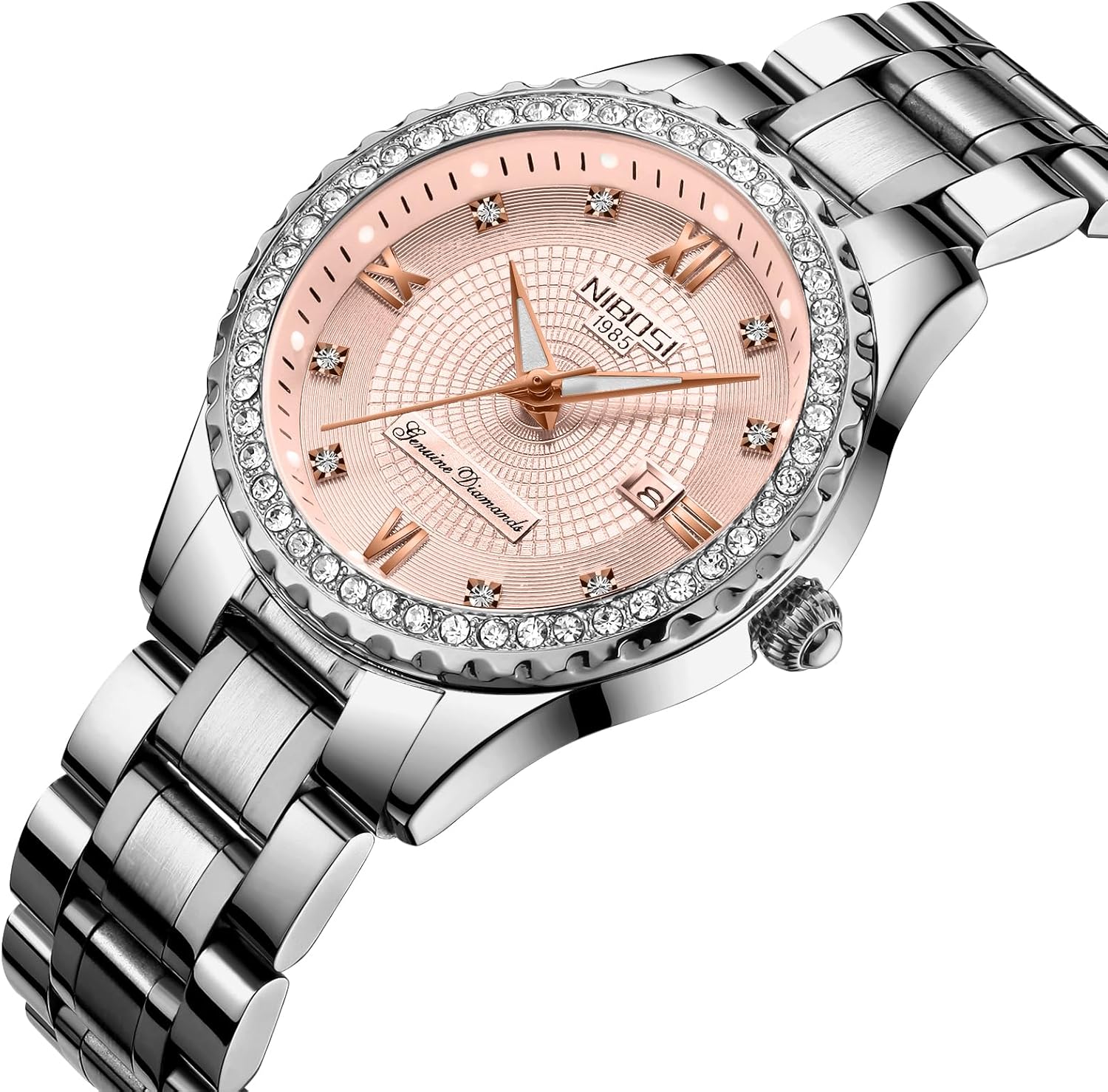 Thumbnail 1 de NIBOSI Armbanduhr für Damen mit Quarzwerk, Mineralglas & Roségold-Diamant-Zifferblatt