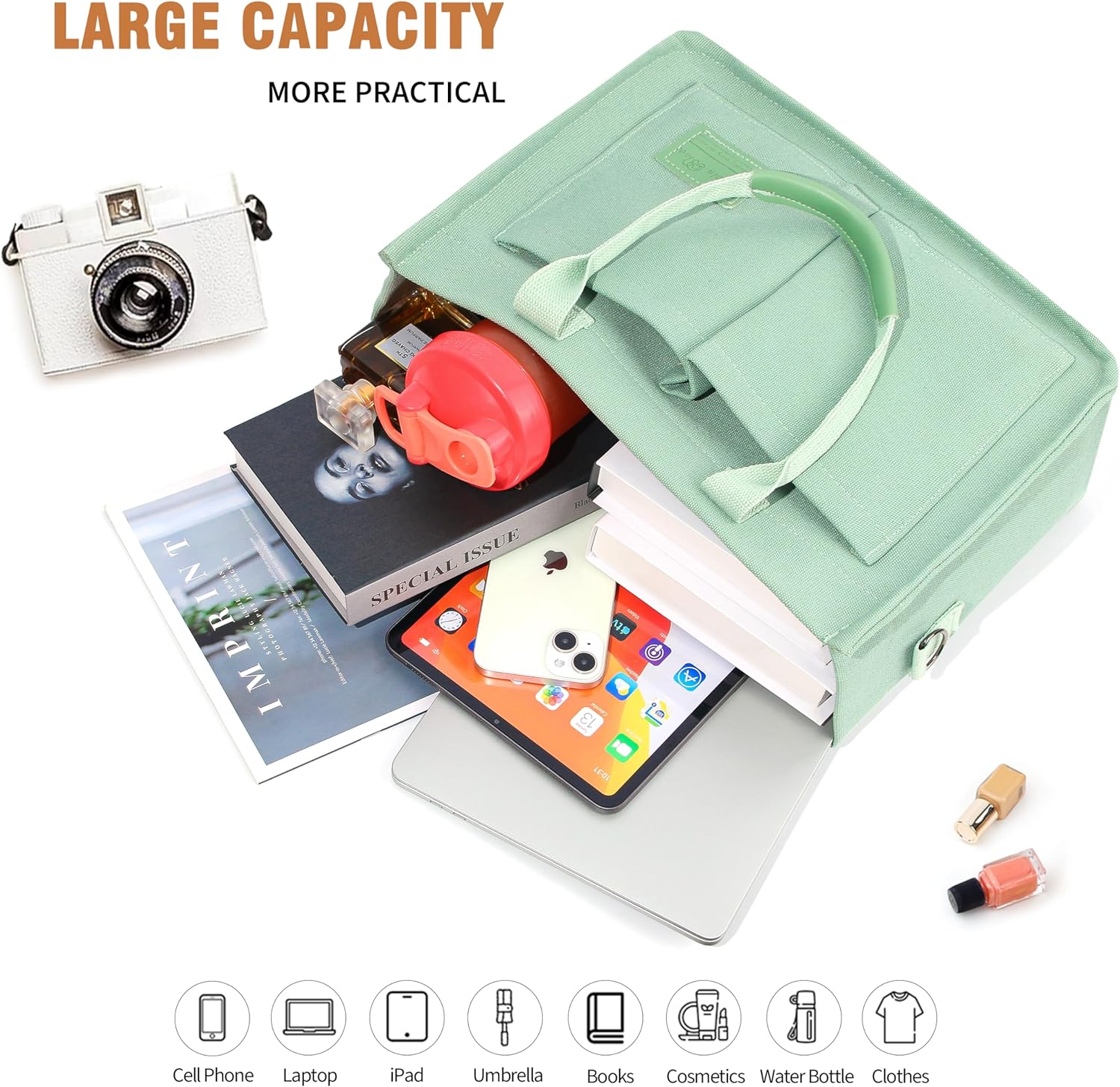 Detalle de Captain Blues Canvas Tote Bags for Women: Large Multi-Pocket Tote with Adjustable Straps
