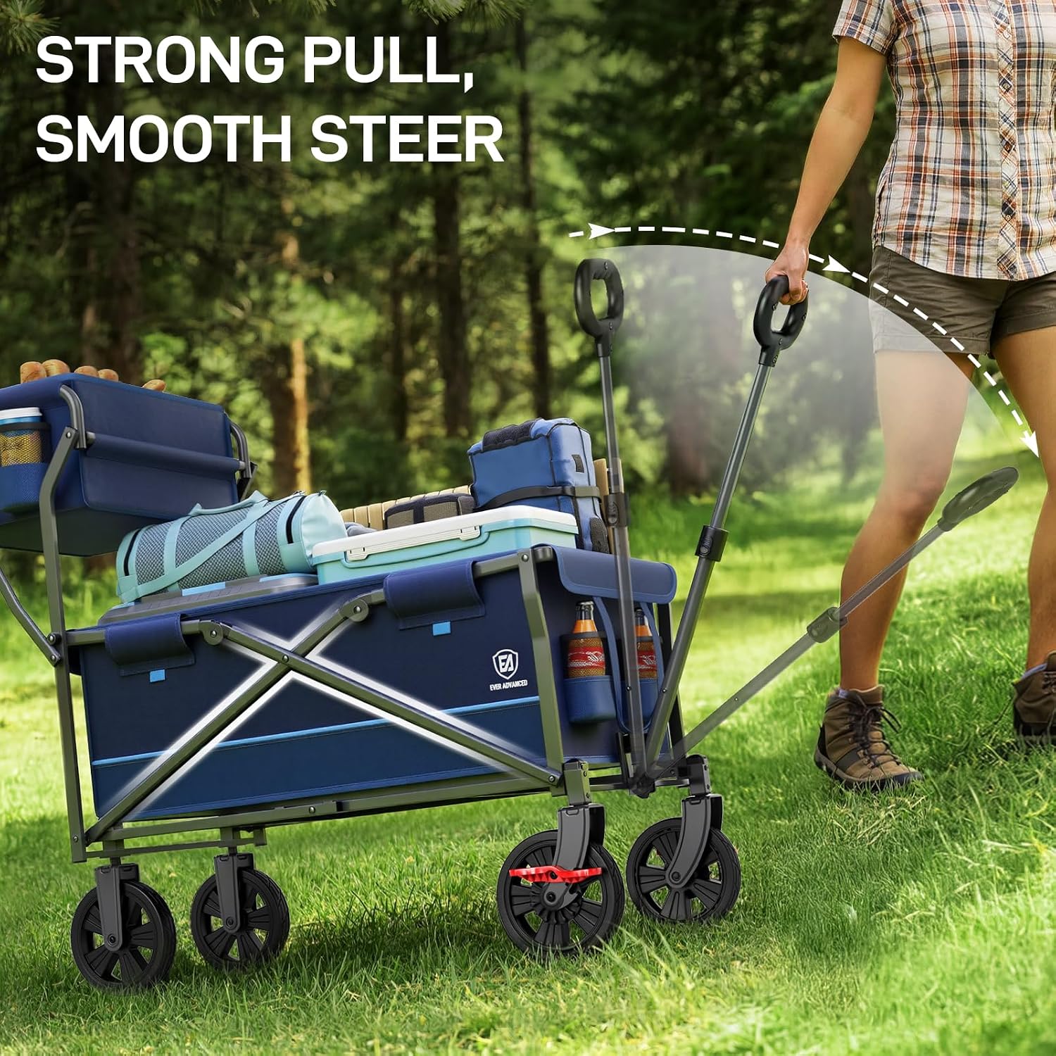 Thumbnail 6 de EVER ADVANCED Folding Push & Pull Trolley with Brake – 150L Open Carriage, 25L Basket, 100 kg Capacity (Blue)