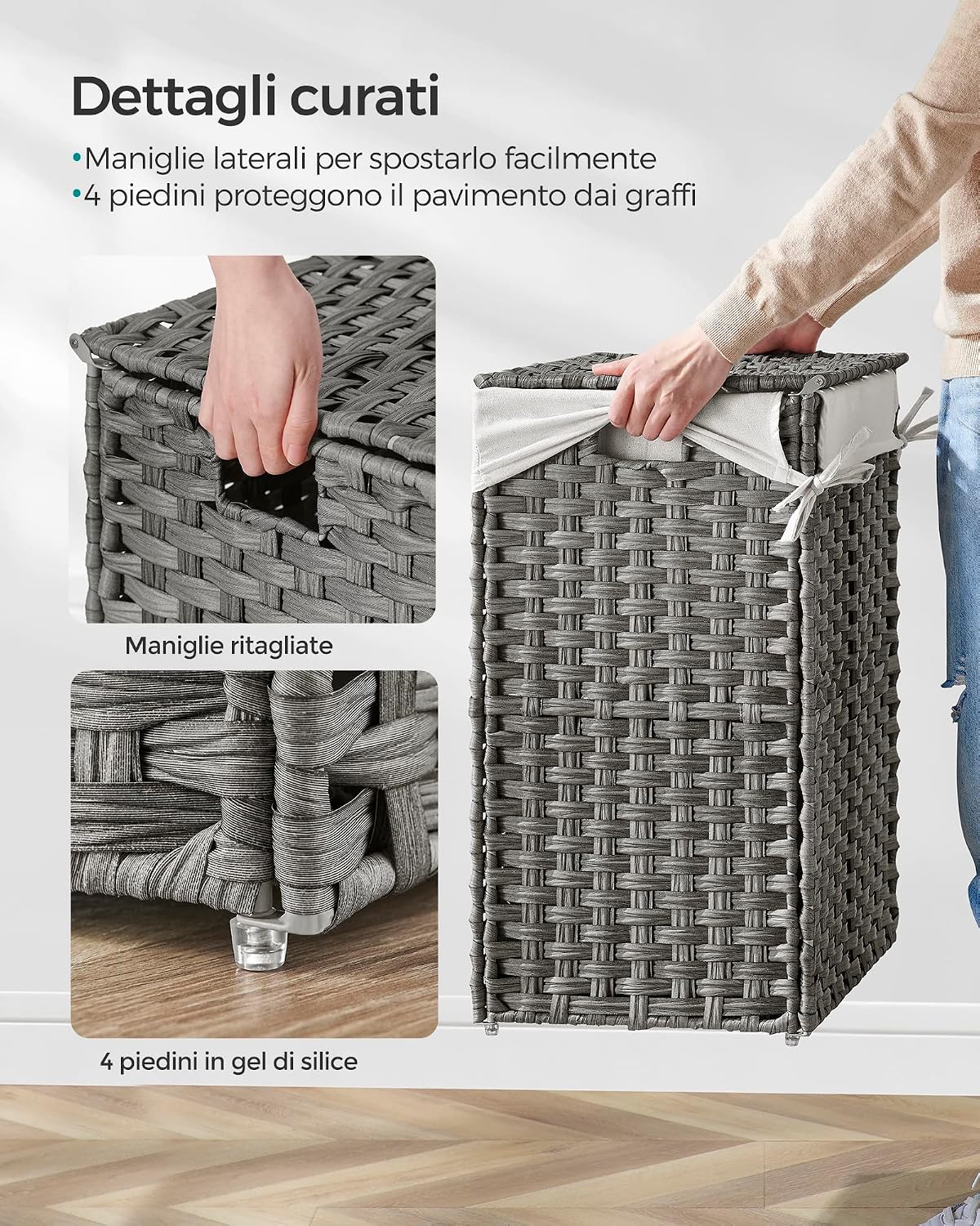 Detalle 2 de SONGMICS Cestino portaoggetti 90 L con coperchio