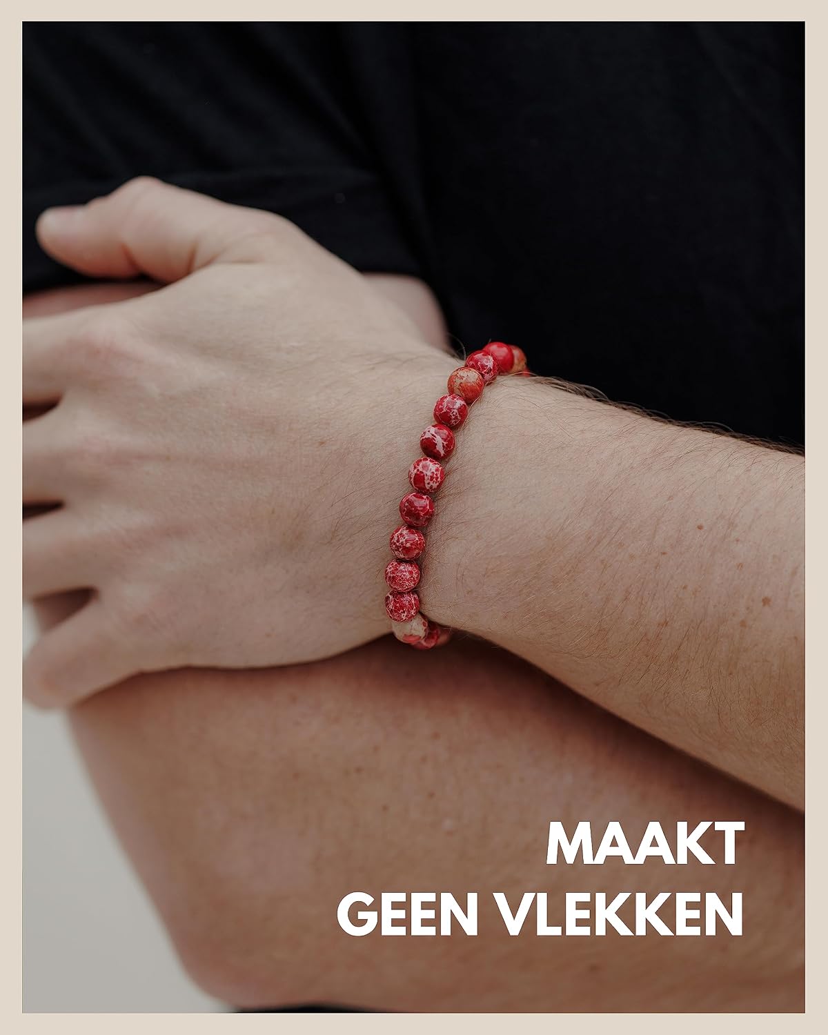 Detalle de GOOD.designs natuurstenen chakra-armband, jaspis 8 mm en elastisch