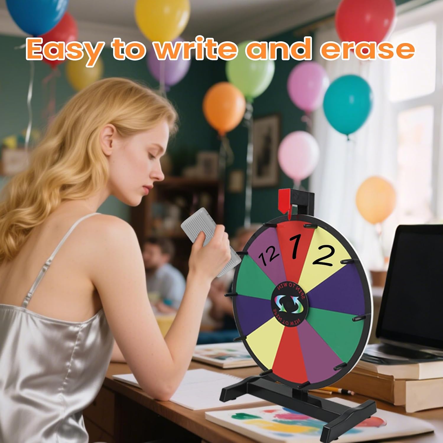 Detalle de iElyiEsy Spinning Prize Wheel 12 Inch Tabletop with Stand (12 Colour Slots)