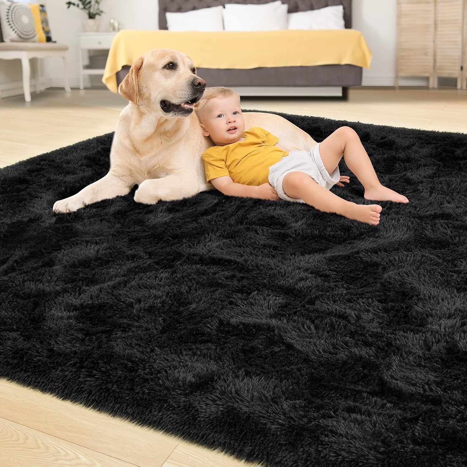 Thumbnail 3 de Tepook Super Soft Fluffy Rug (4 x 6 ft) – Black Velvet Plush with Non-Slip Backing