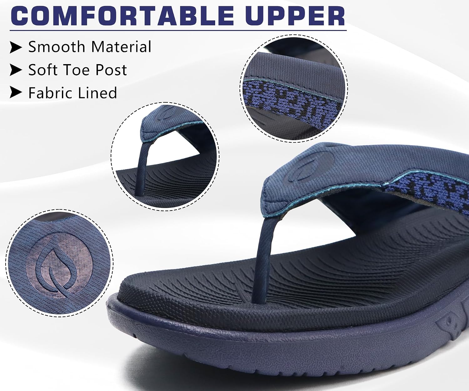 Detalle 2 de ONCAI Men's Flip Flops with Orthotic Arch Support – Leather Wide Strap, Yoga Foam Footbed, Size 6.5–12