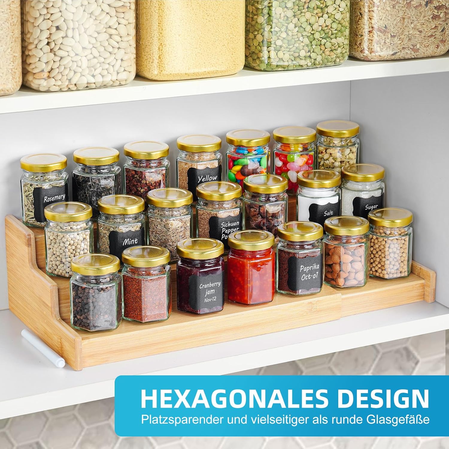 Thumbnail 4 de Absovetu Kleine Gläser mit Metalldeckel und Etiketten – 100 ml, hexagonal, wiederverwendbar