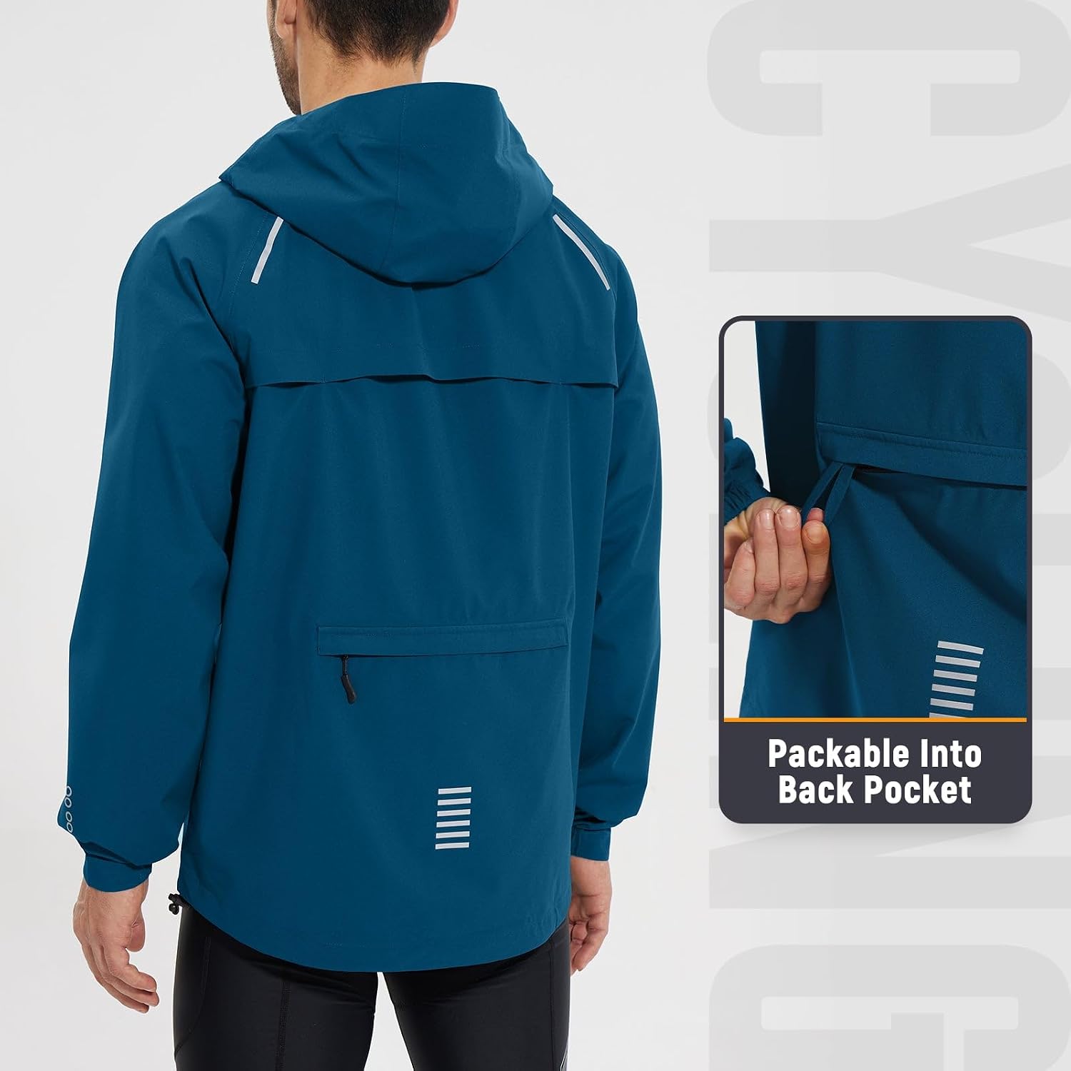 Detalle de baleaf Herren Regenjacke Fahrradjacke – Wasserdicht, atmungsaktiv und packbar mit Kapuze