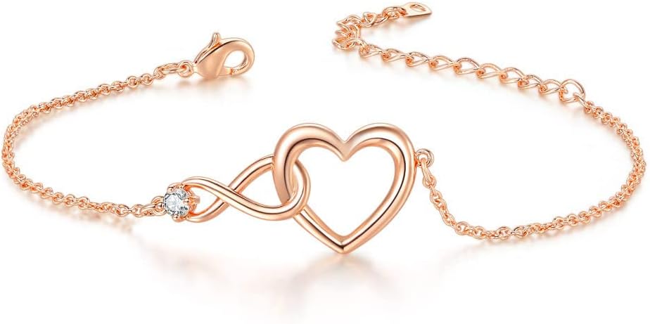 Thumbnail 6 de Vissen Infinity Armband Damen Herz Ketten – Verstellbares Edelstahlarmband mit Zirkonia, Rosegold/Silber/Gold