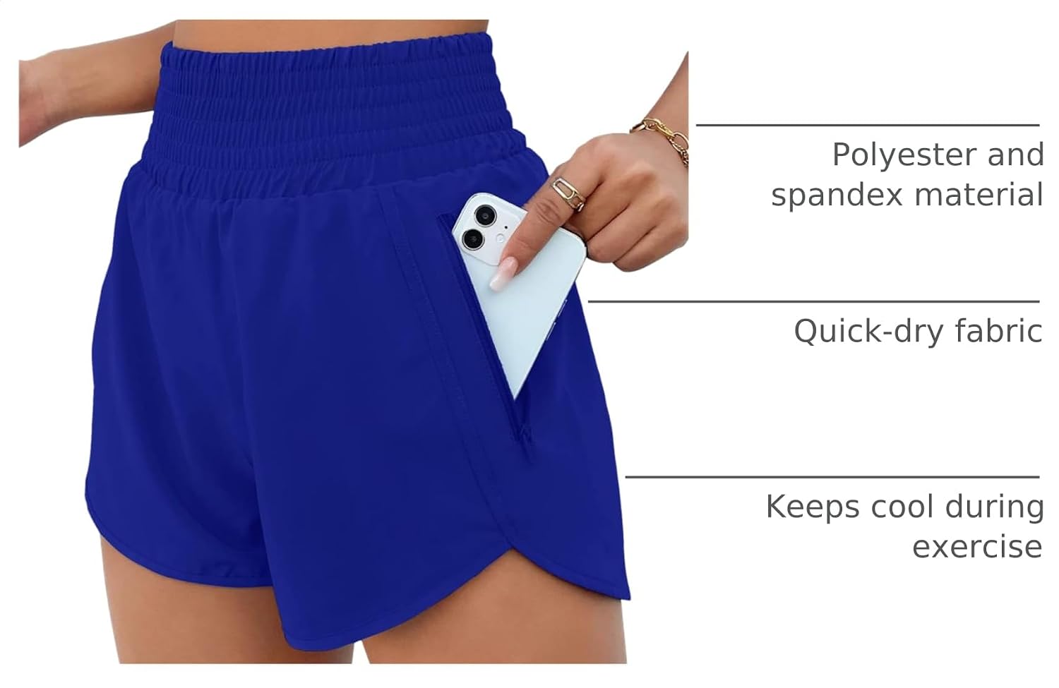 Detalle de BMJL 2.5" Women's Athletic Shorts, High-Waisted with Zip Pocket
