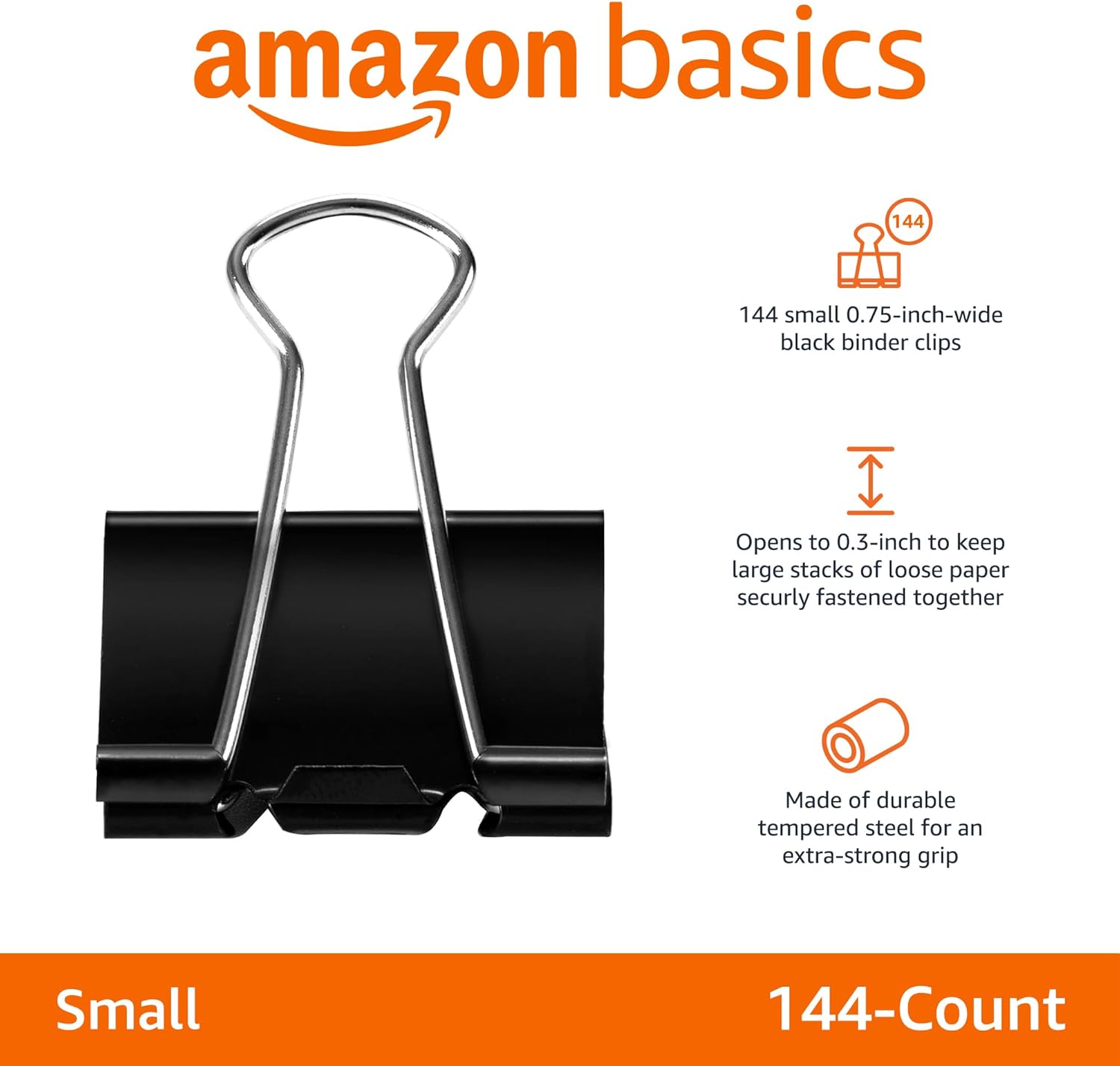 Thumbnail 1 de Amazon Basics Binder Clips, 5/16" Capacity, 3/4" Wide – 144 Count (12 x 12) – Black