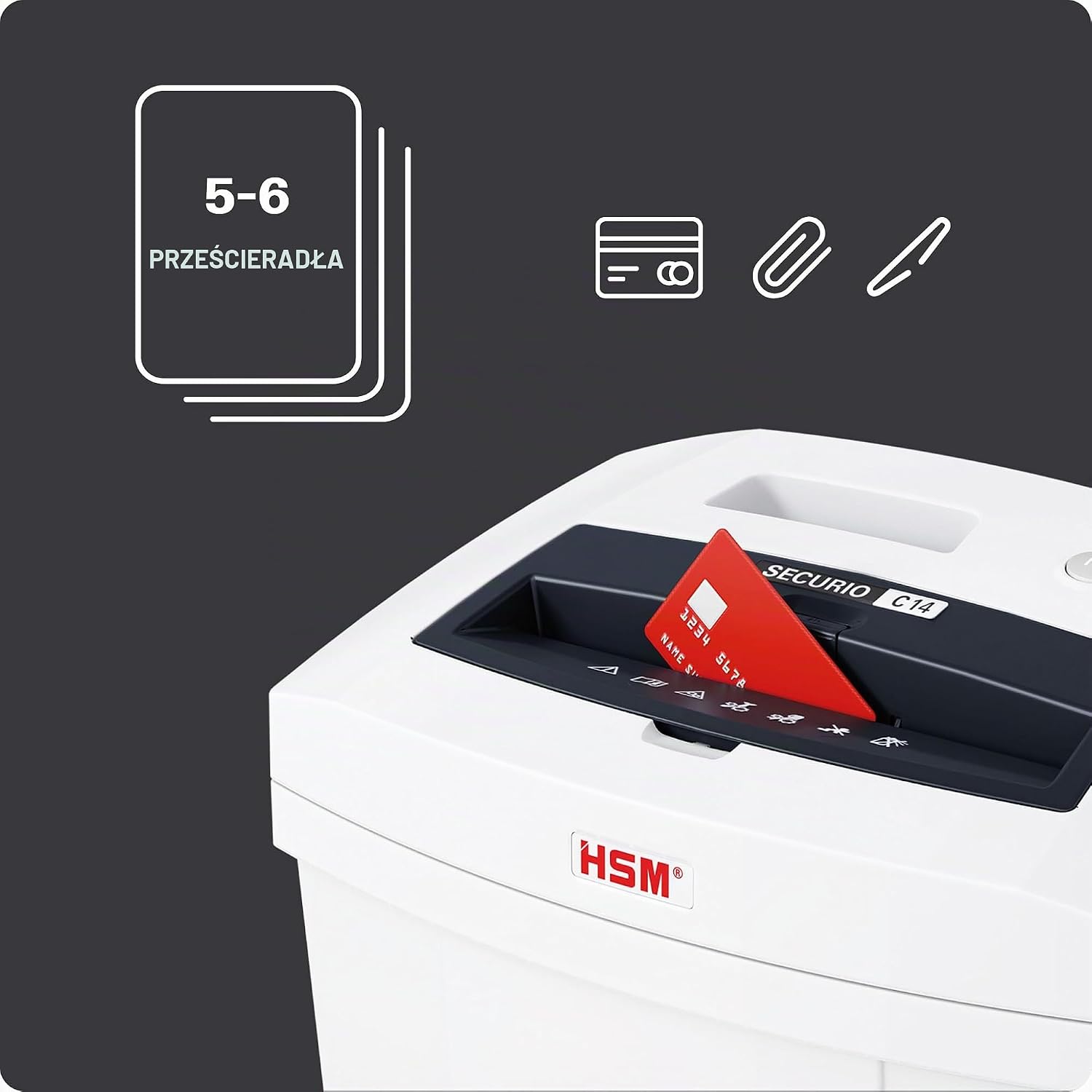 Detalle de HSM SECURIO C14 2253111 – niszczarka P-4, ścinki 4 × 25 mm, kosz 20 l