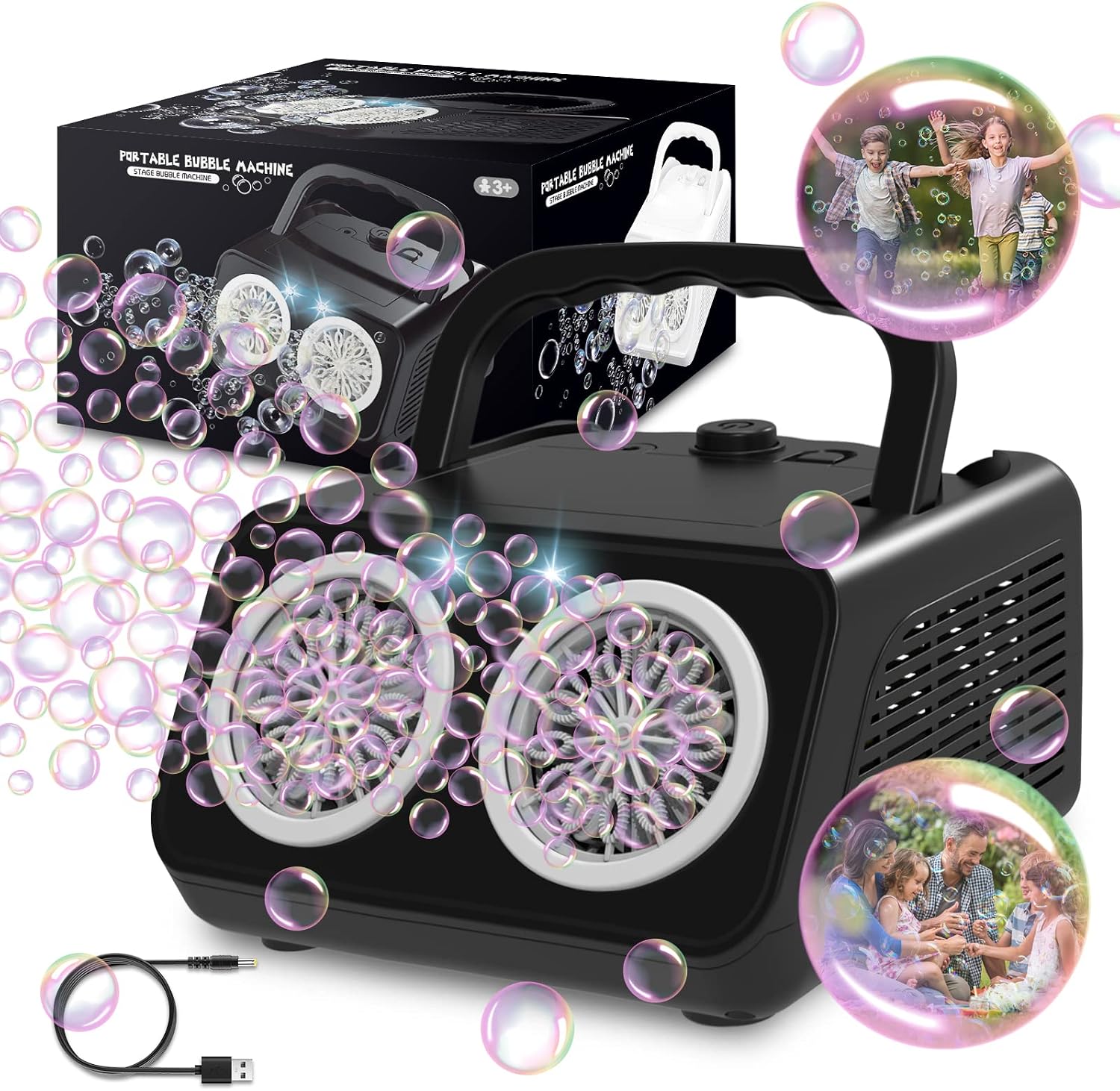 Detalle de PANACARE 2.0 Automatische Seifenblasenmaschine – Tragbar, 20000+ Blasen/Min, 26 Löcher