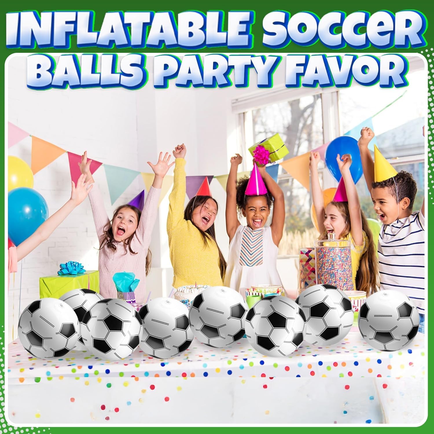 Detalle 2 de Bedwina Inflatable Soccer Balls (Pack of 12) 16-inch Beach Balls for Pool Toys & Party Favors