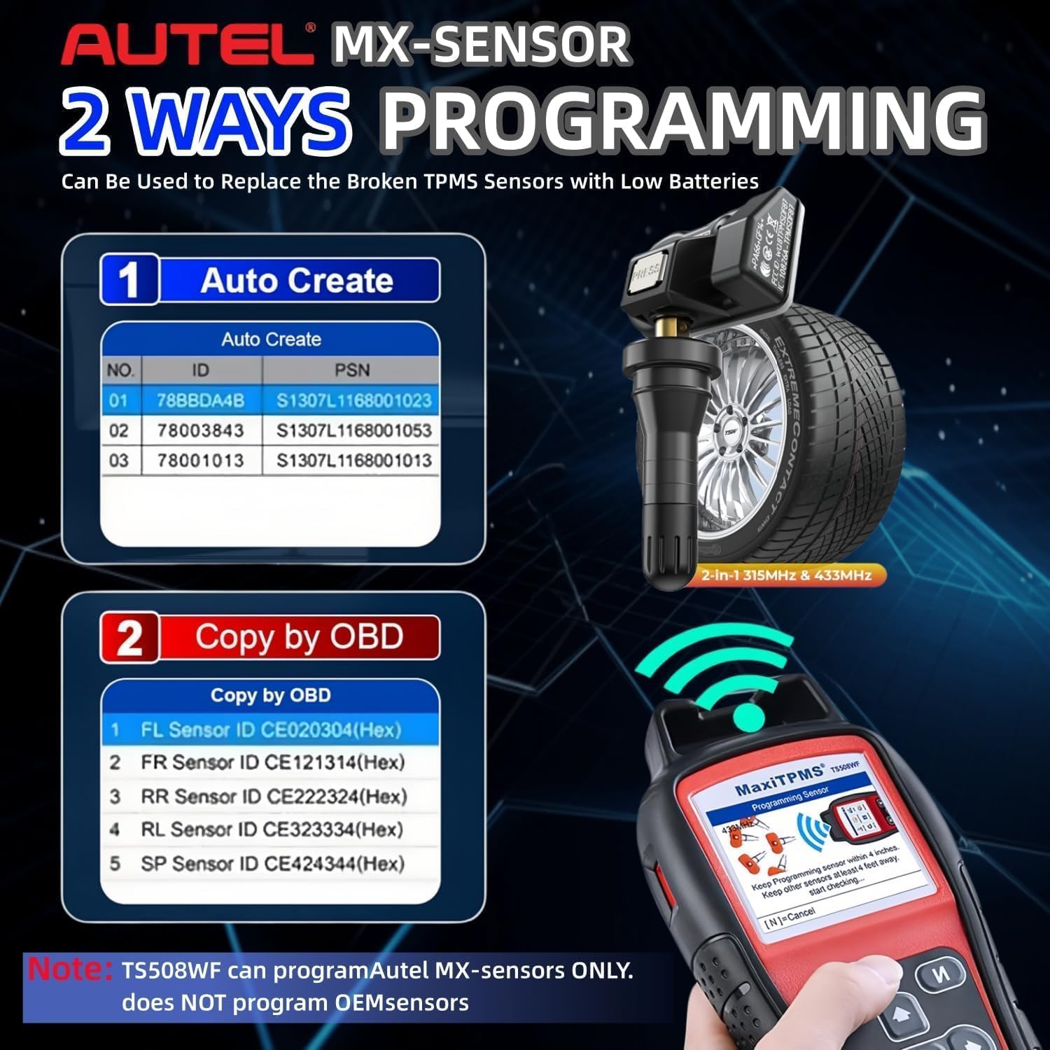 Thumbnail 2 de Autel MaxiTPMS TS508WF TPMS Relearn Tool: Dual-Mode Relearn, Autel MX-Sensor Programming, Free Lifetime Updates