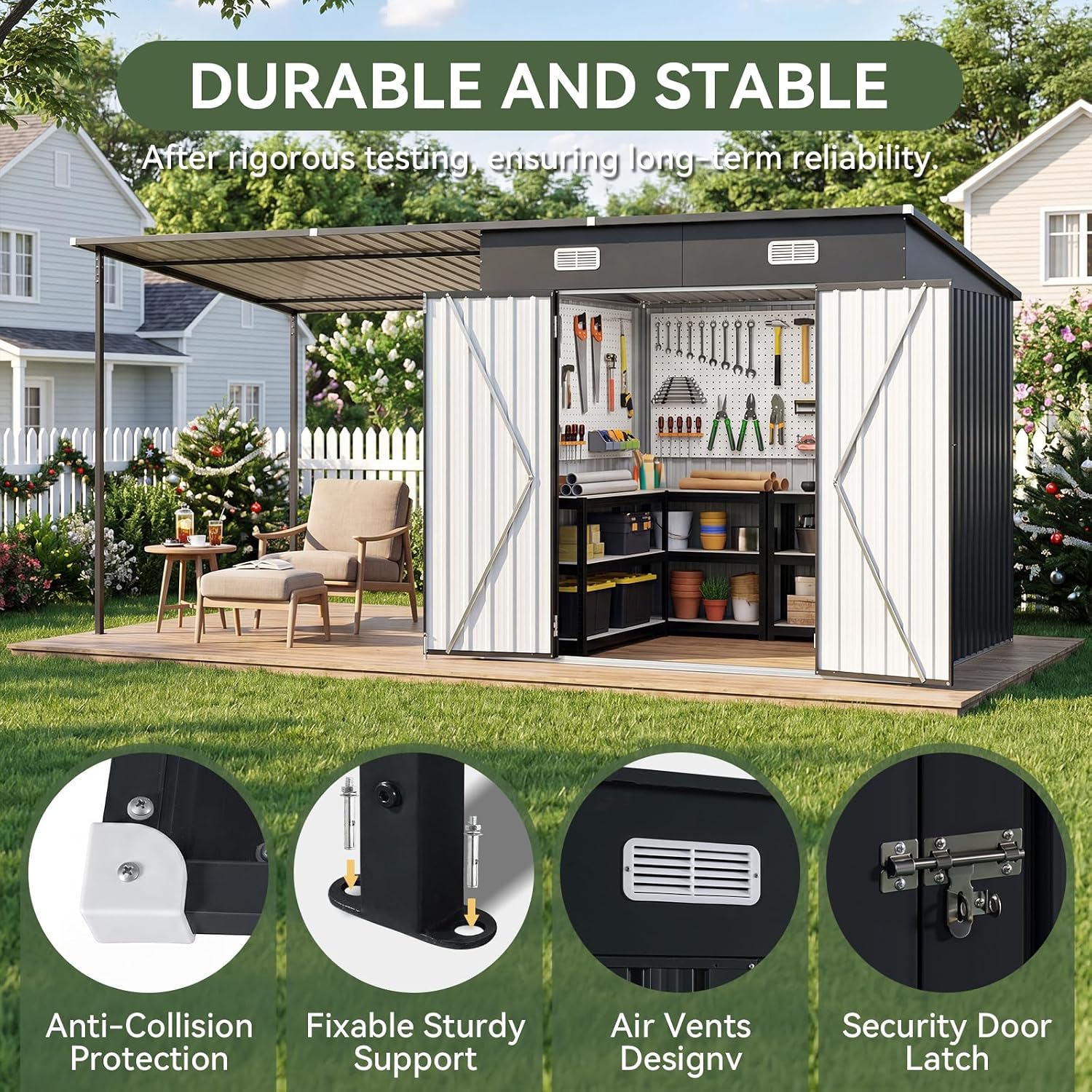 Thumbnail 6 de Aoxun Outdoor Storage Shed Combo in Galvanized Steel