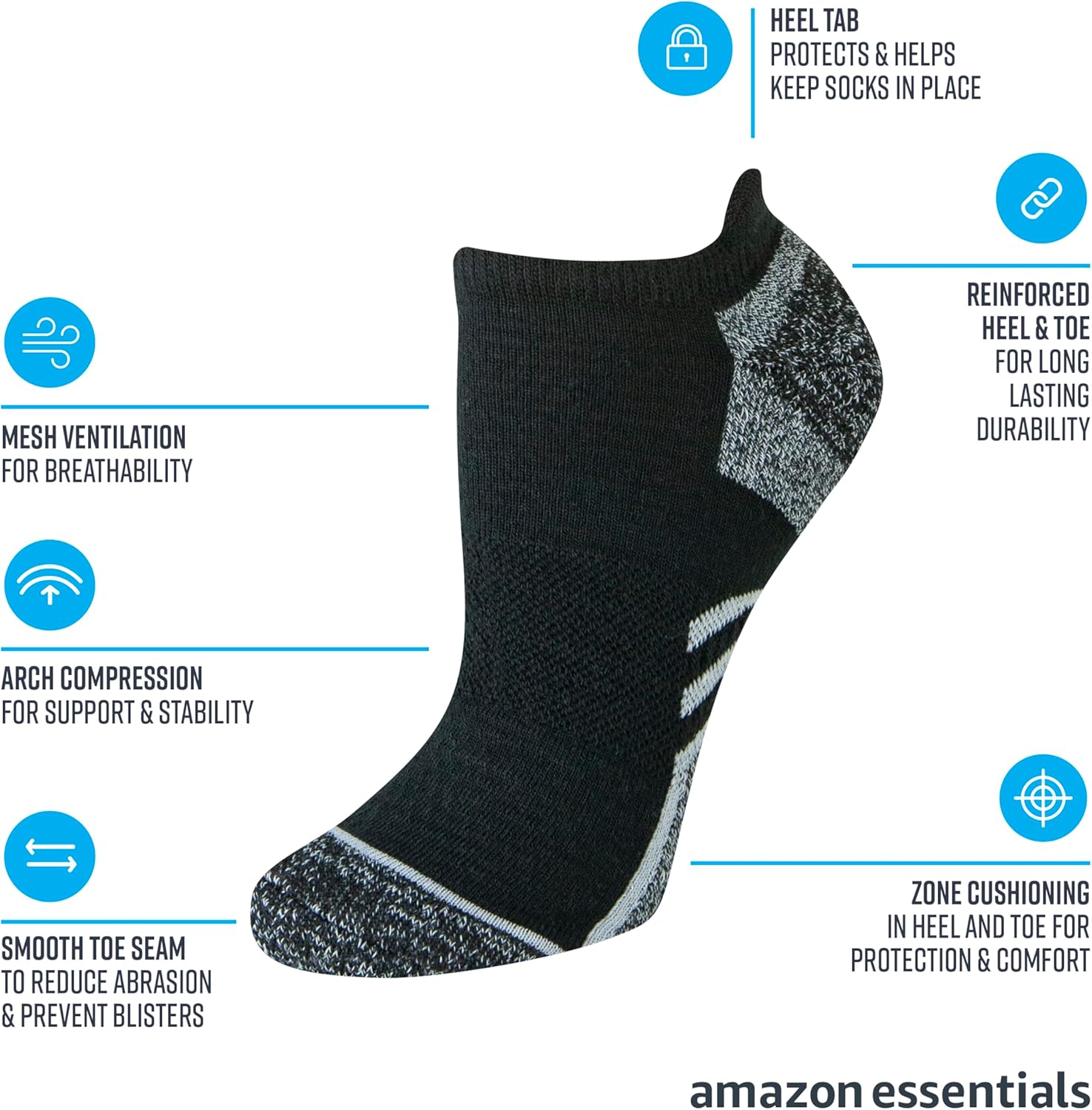 Thumbnail 1 de Amazon Essentials Damen Performance Zone Tab-Sportsocken mit bequemer Dämpfung (6 Paar)