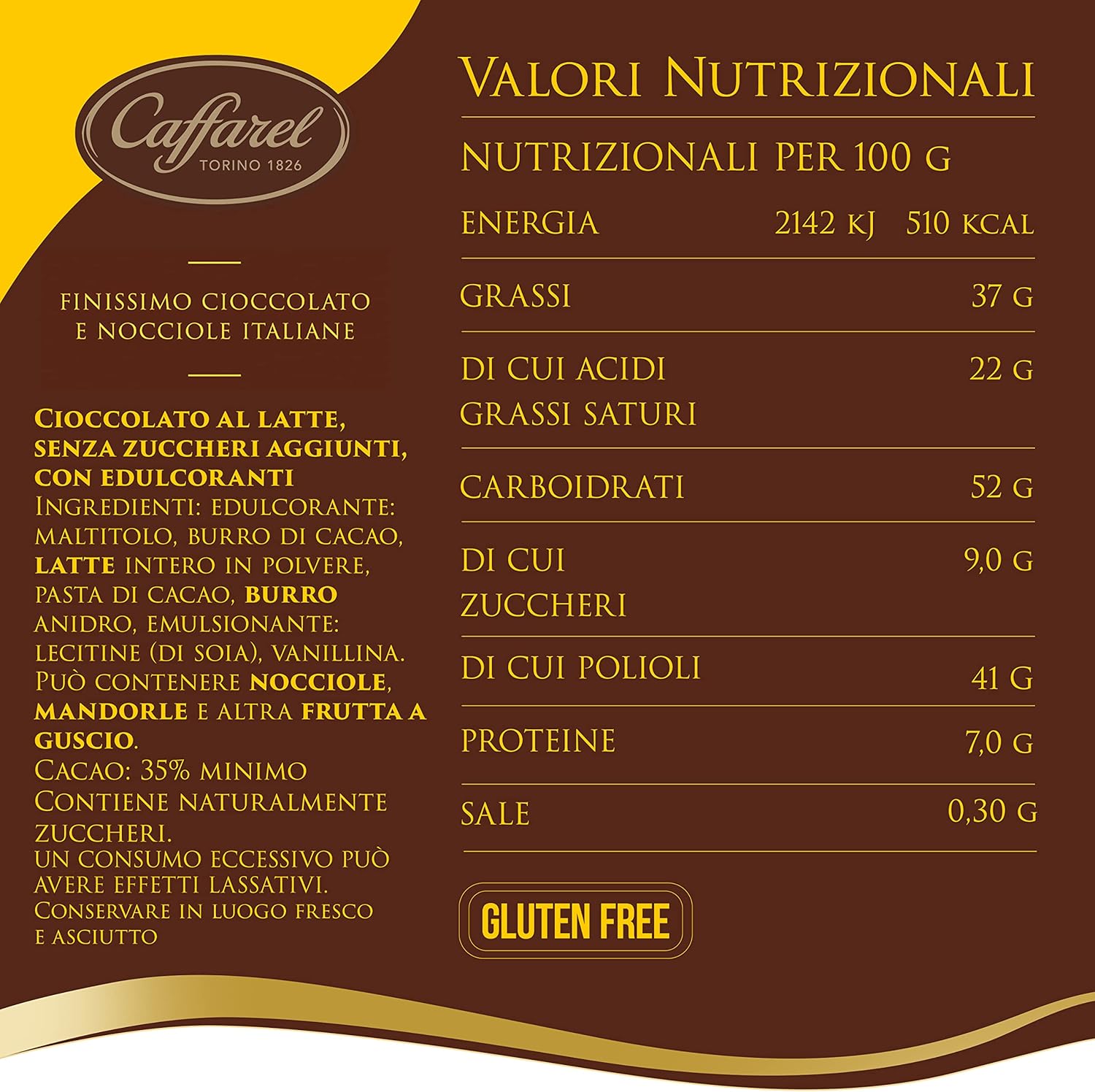 Detalle de Caffarel Sugar Free Milk Bar – Pack da 3 tavolette al latte senza zuccheri aggiunti (100 g ciascuna)