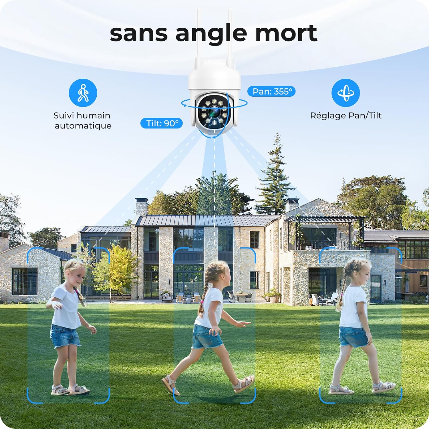 Detalle de Kit CAMCAMP 8x caméra de surveillance extérieure sans fil – Panoramique 360° et NVR 16CH 500Go avec vision nocturne intelligente