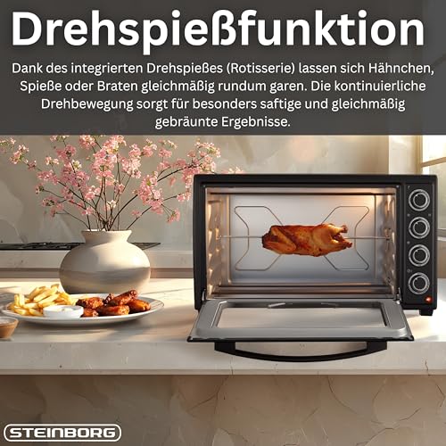 Thumbnail 4 de Steinborg 60 Liter Mini-Backofen mit Umluft und Drehspieß – 2000 W, 3-in-1