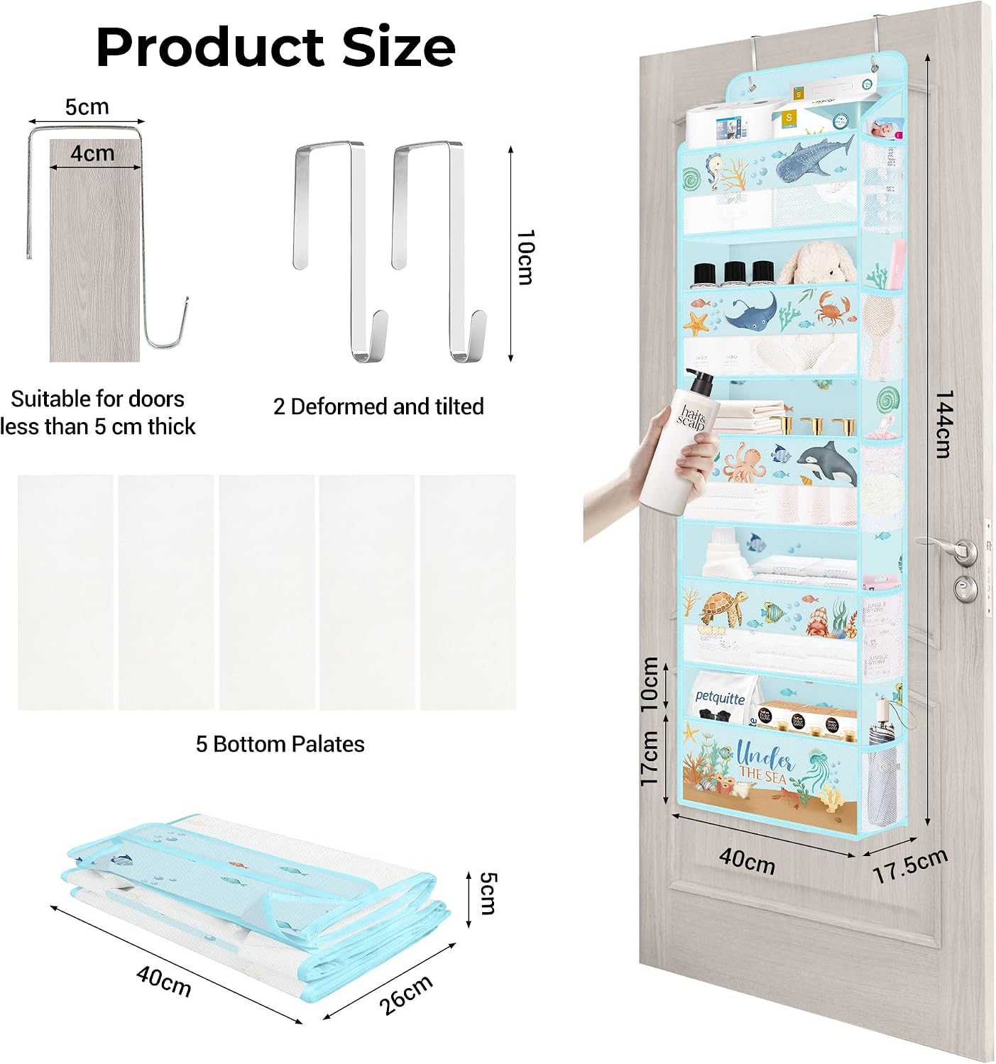 Detalle de Clastyle Ocean Animals over the Door 5-Tier Hanging Storage Organiser (Turtle) – Nursery, Bathroom & Bedroom Use