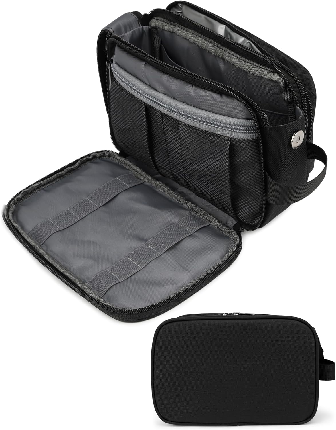 Detalle de FitDA Large Men’s Toiletry Bag (Black) – Travel Wash Bag with Handle & Double Zips