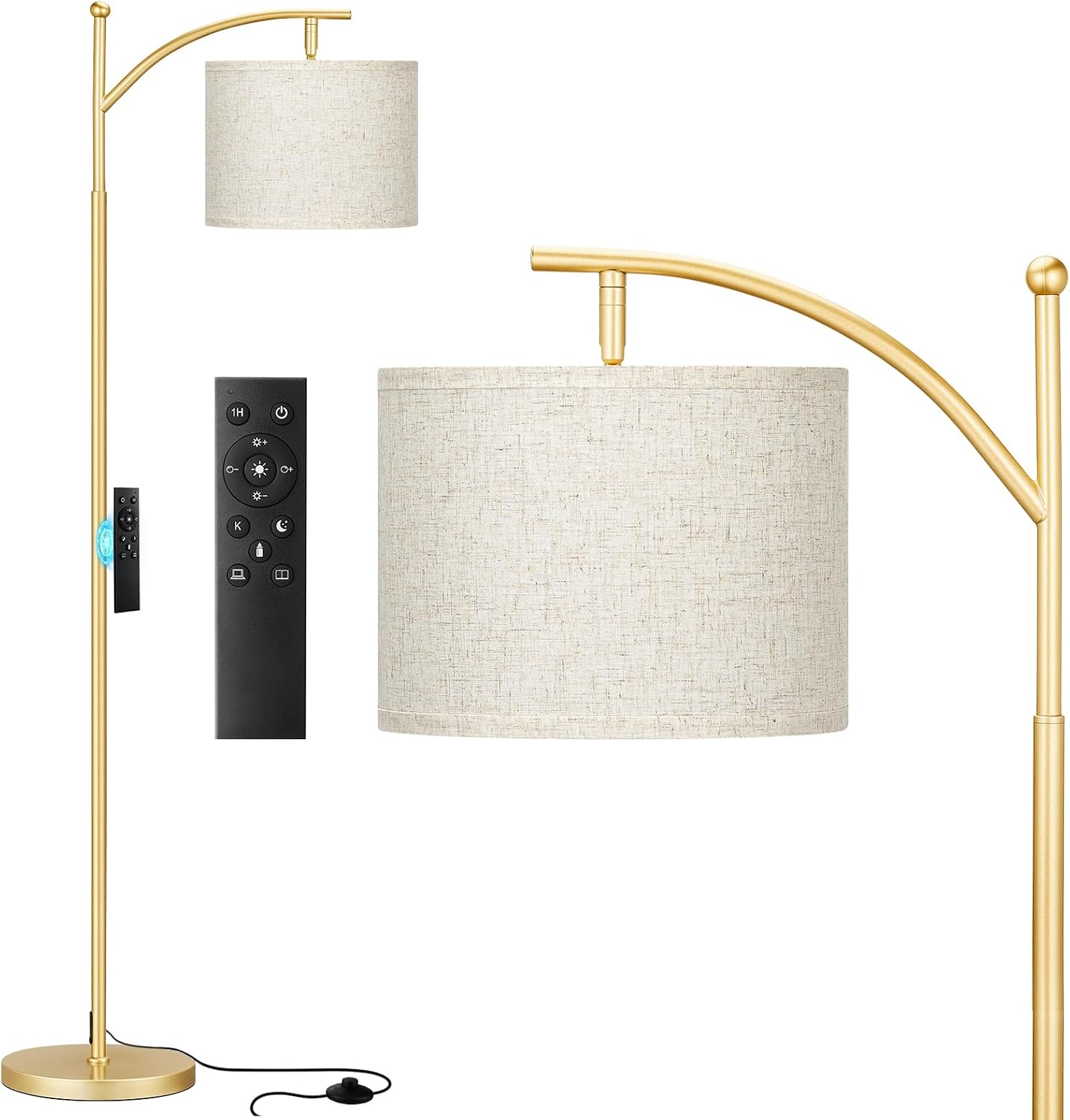 Detalle de Ambimall 60" Floor Lamp with Remote, Dimmable Light and Beige Shade