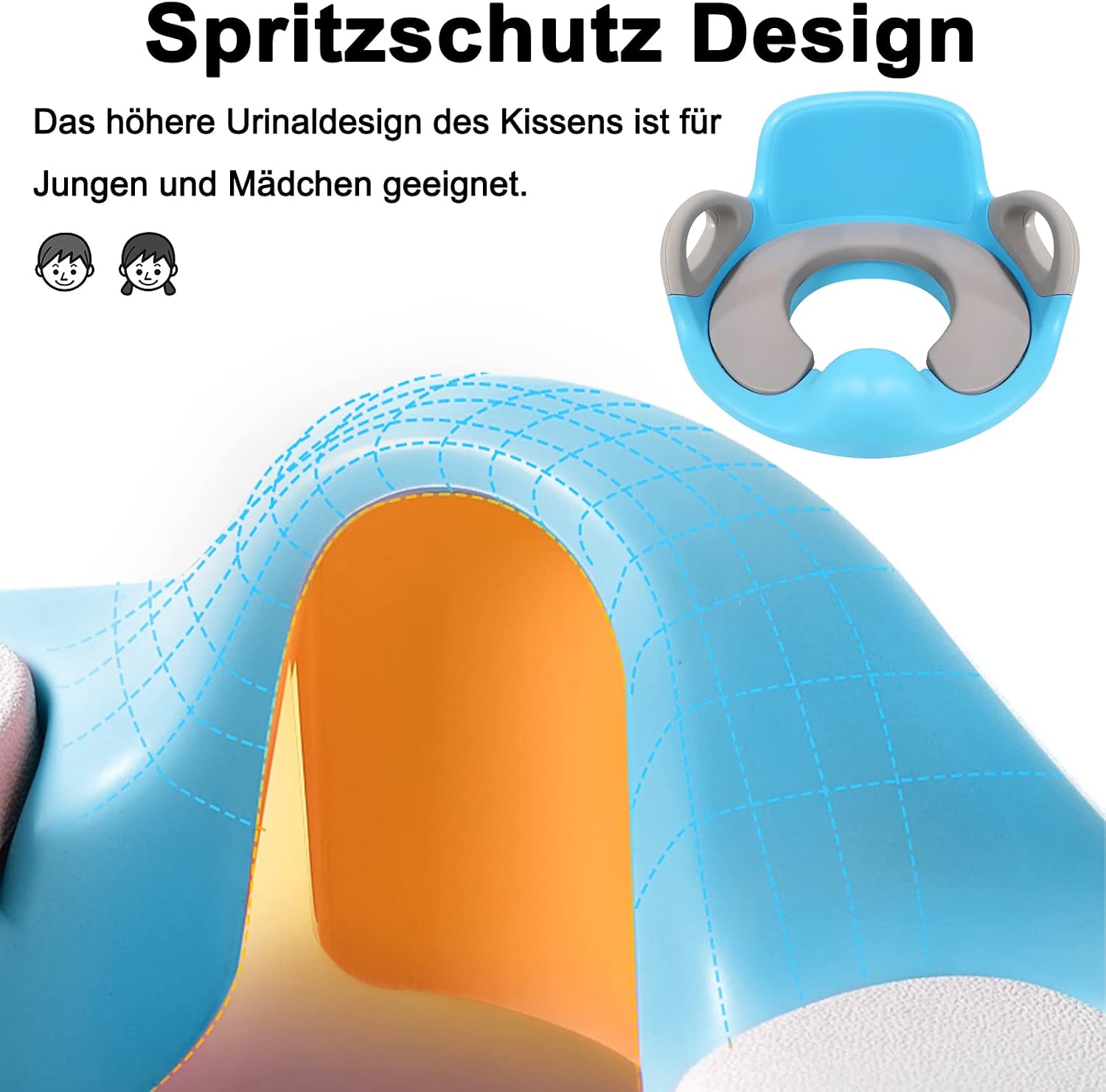 Detalle de UISEBRT Children's Toilet Trainer Seat with Cushion, Handles and Backrest, Blue and Grey