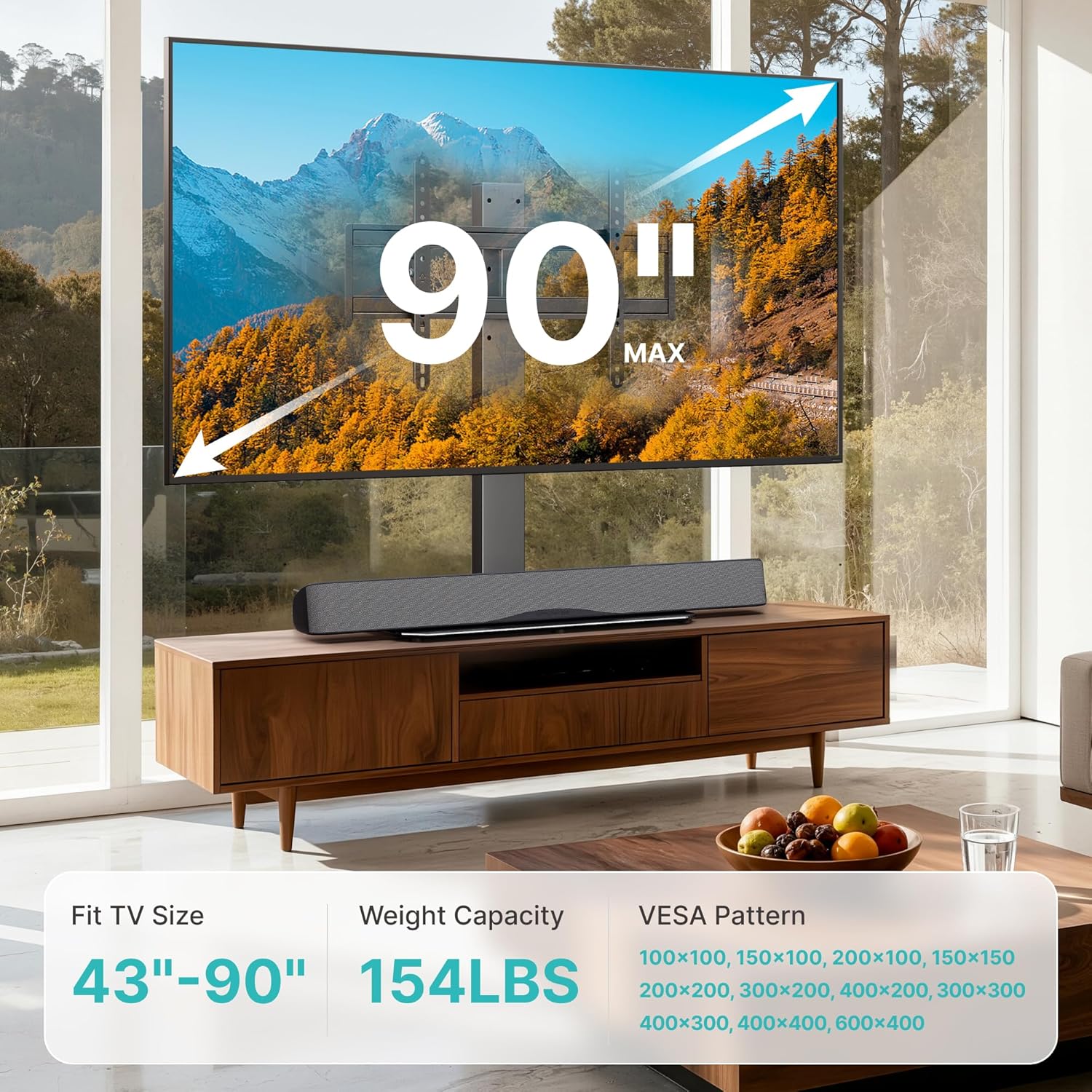 Thumbnail 1 de Pegzone Universal TV Stand Swivel with Power Outlet (43–90" TVs, VESA up to 600x400mm)